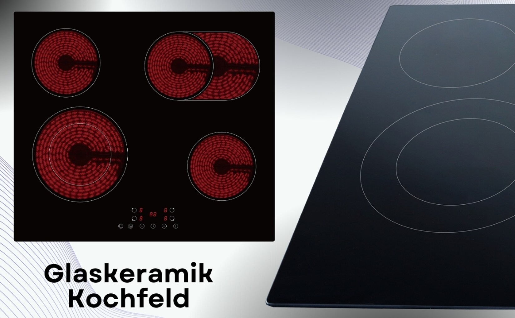 Kochfeld KHKF4-2KB G, autark Einbau 60cm Glaskeramik Bräterzone