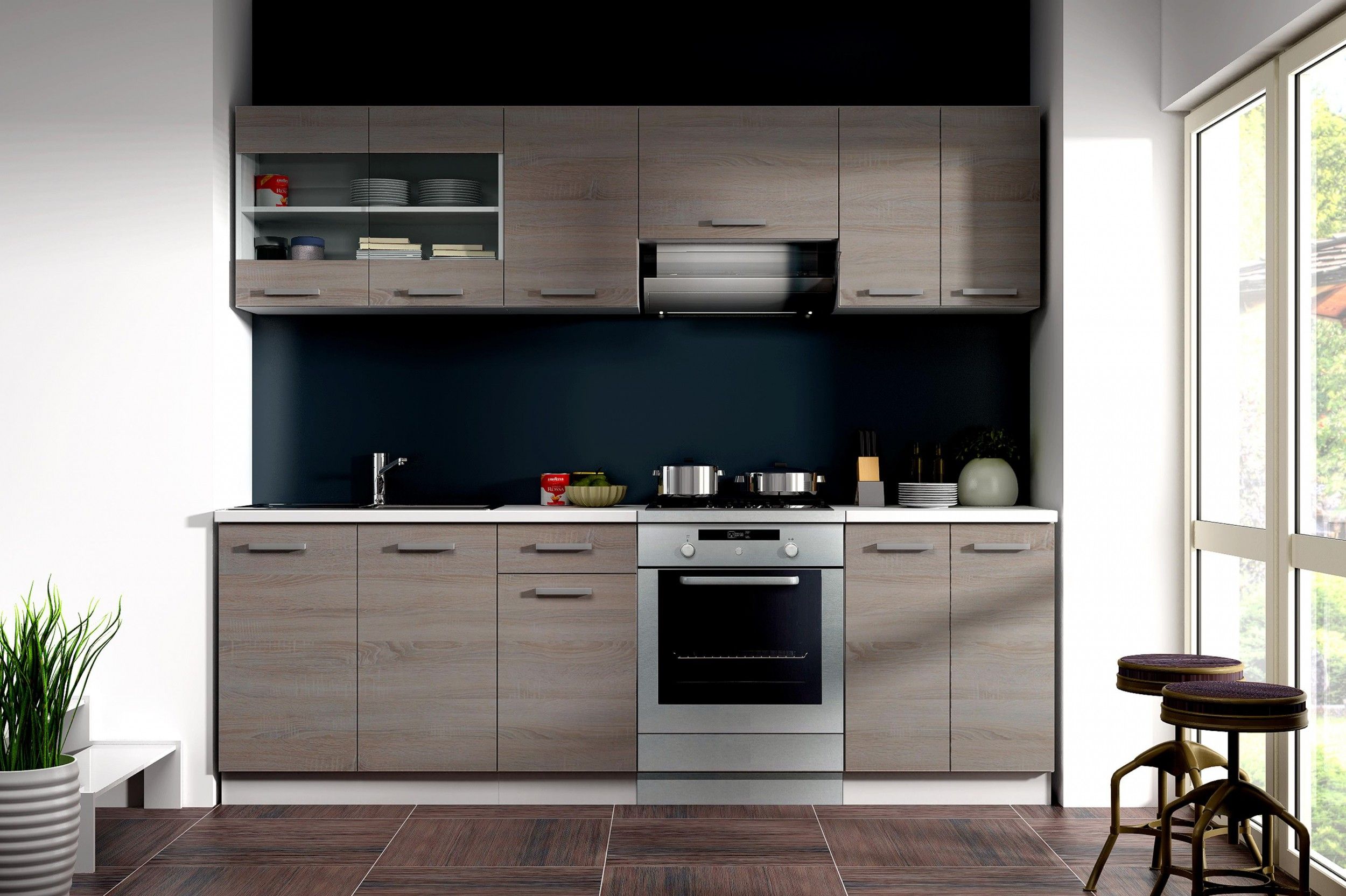 TOP K&Uuml;CHE DAVE 240 CM K&Uuml;CHENZEILE K&Uuml;CHENBLOCK &ndash; EICHE SONOMA TR&Uuml;FFEL NEU & OVP 