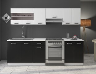 Küche Omega 240 cm Küchenzeile Küchenblock variabel stellbar in Schwarz Weiss 