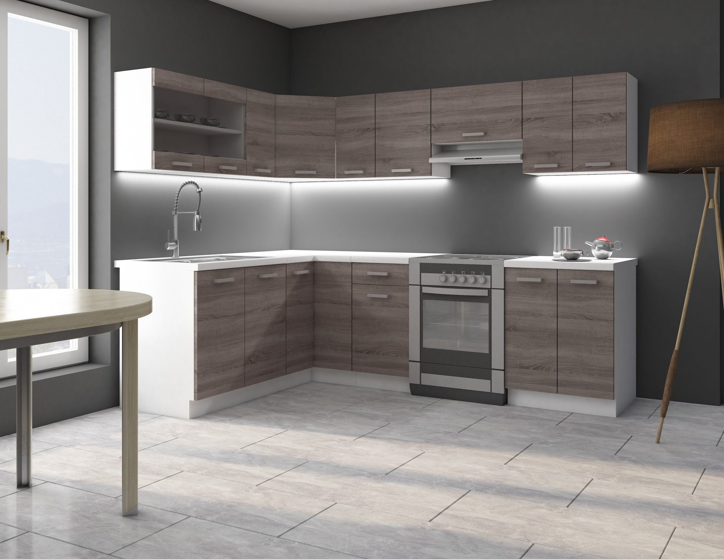 Eckk&uuml;che K&uuml;che Dave 170x250 cm K&uuml;chenzeile K&uuml;chenblock Winkelk&uuml;che Sonoma Eiche 