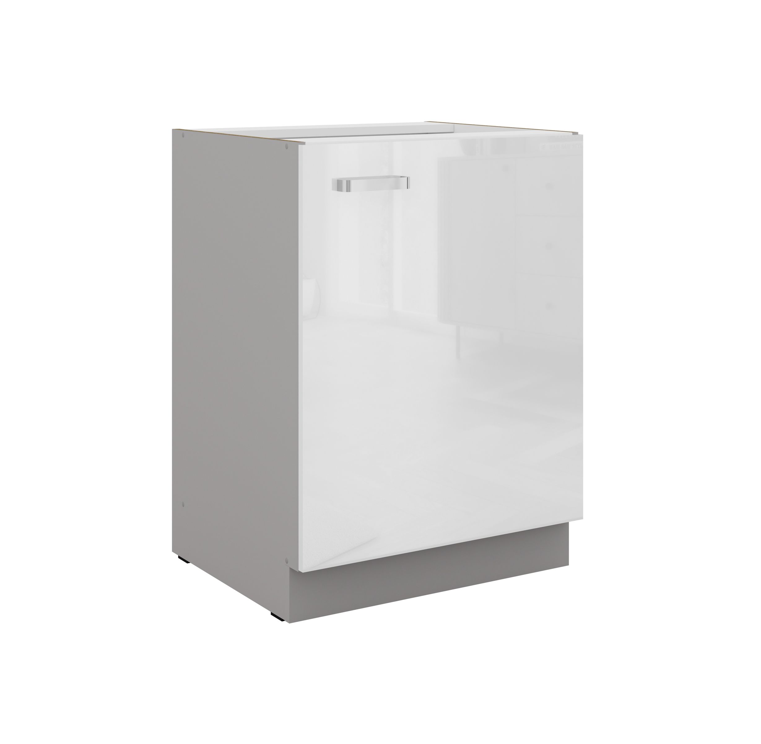 Unterschrank 60 Bianca Wei&szlig; Hochglanz + Grau K&uuml;chenzeile K&uuml;chenblock K&uuml;che 