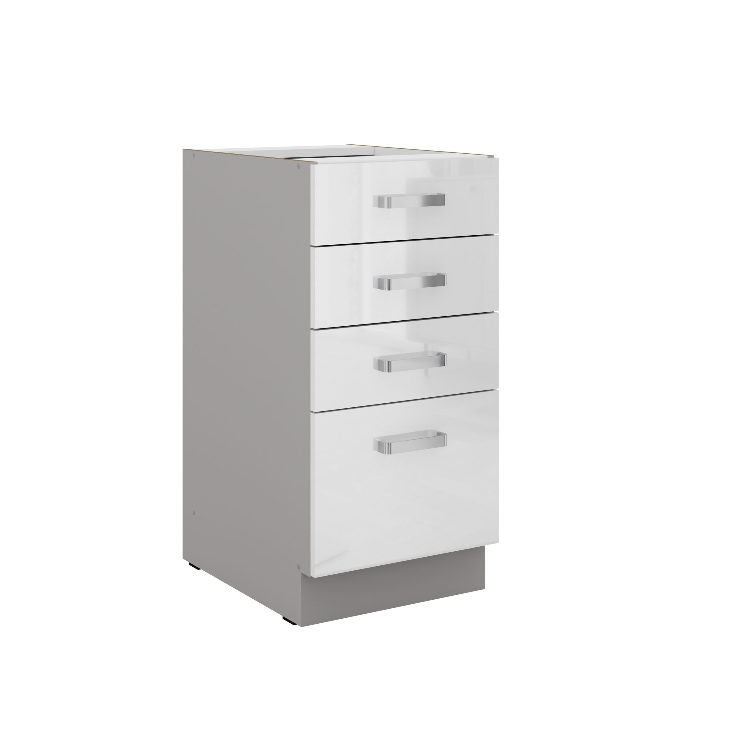 Unterschrank 40 Bianca Wei&szlig; Hochglanz + Grau K&uuml;chenzeile K&uuml;chenblock K&uuml;che 