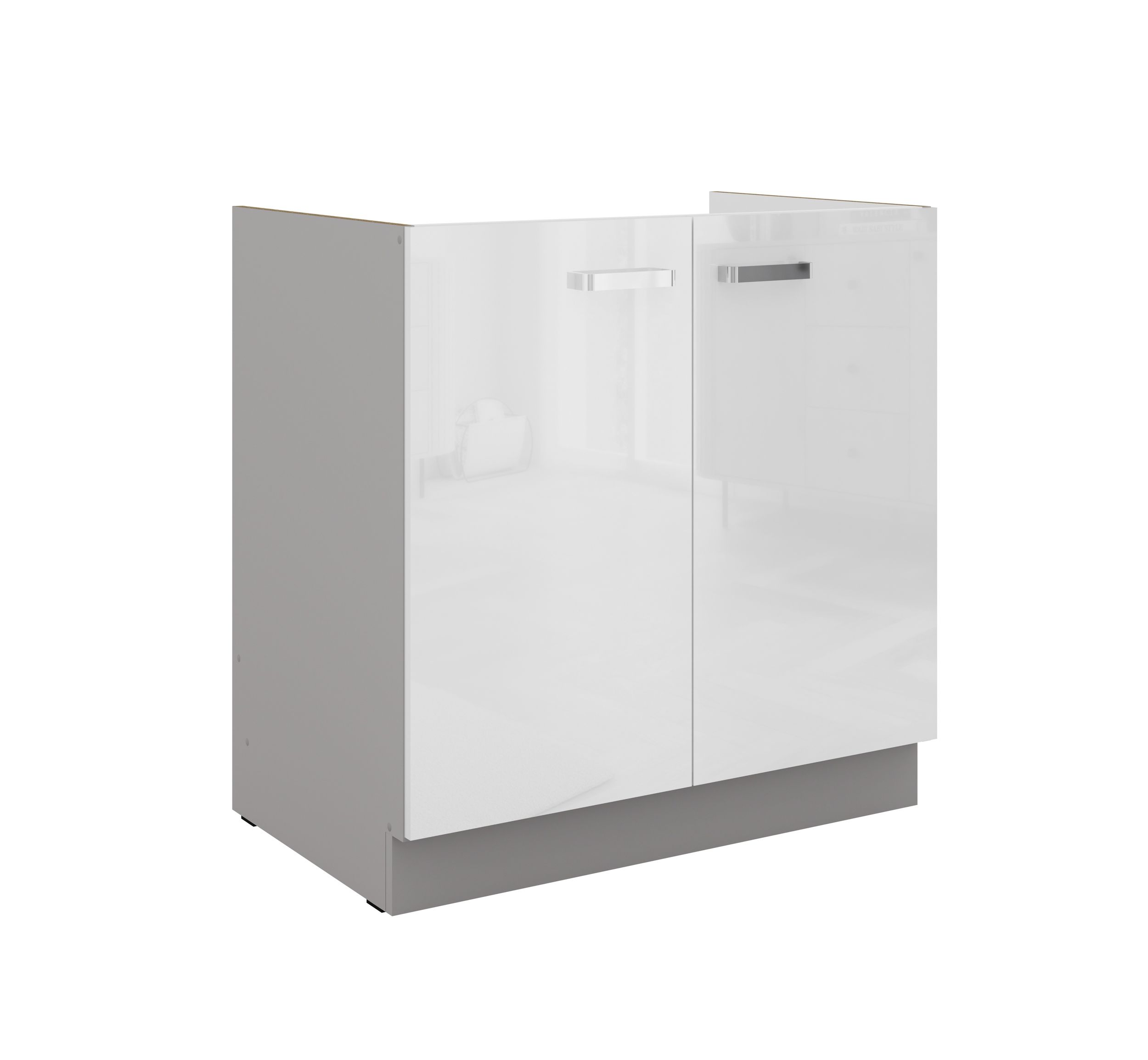 Sp&uuml;lenschrank 80 Bianca Hochglanz Wei&szlig; Grau K&uuml;chenzeile K&uuml;chenblock Einbauk&uuml;che 