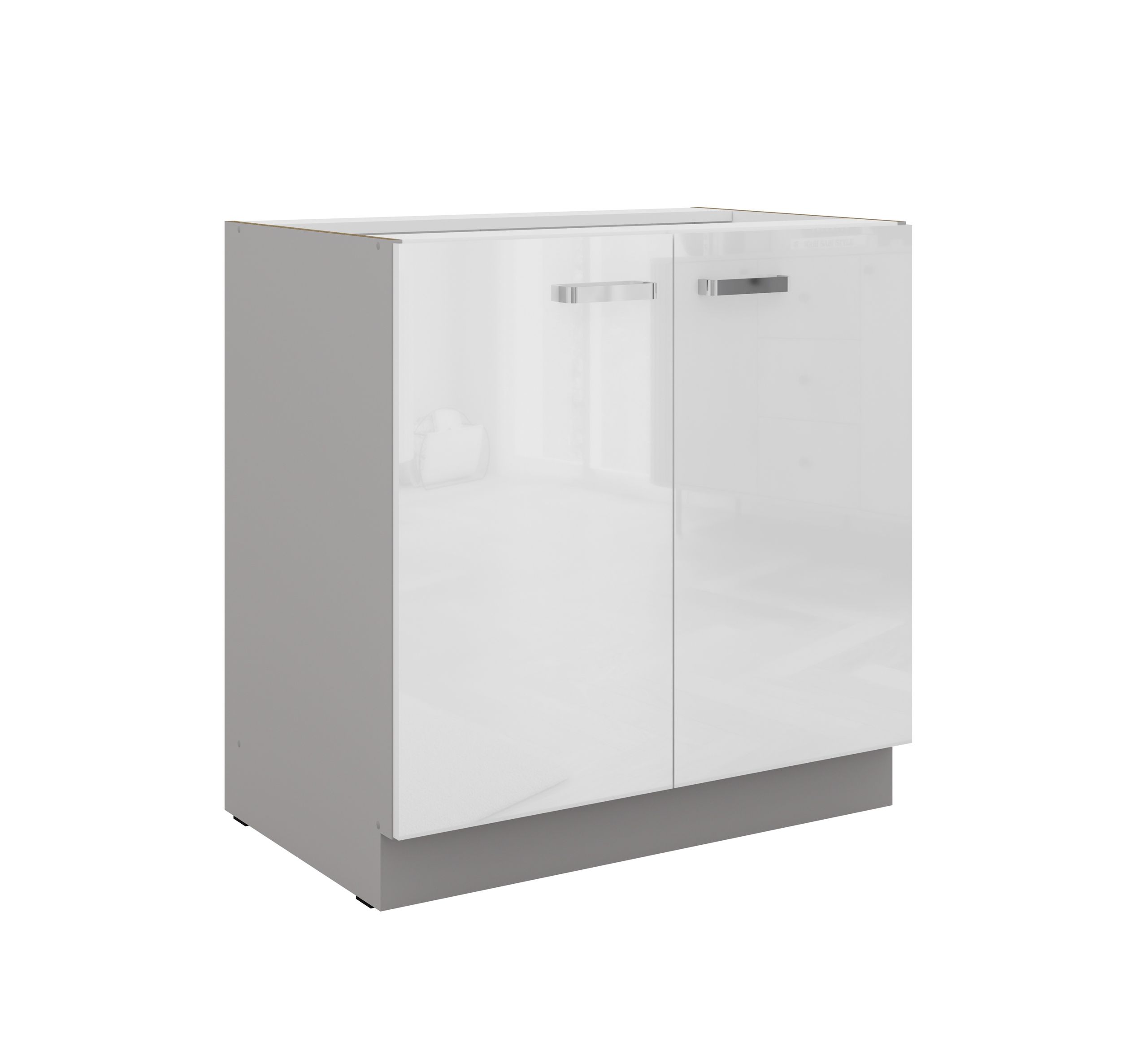 Unterschrank 80 Bianca Wei&szlig; Hochglanz + Grau K&uuml;chenzeile K&uuml;chenblock K&uuml;che 