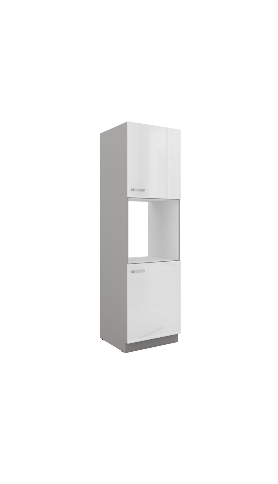 Küchen Hochschrank 60 Bianca Weiß Hochglanz + Grau Küchenzeile Küchenblock