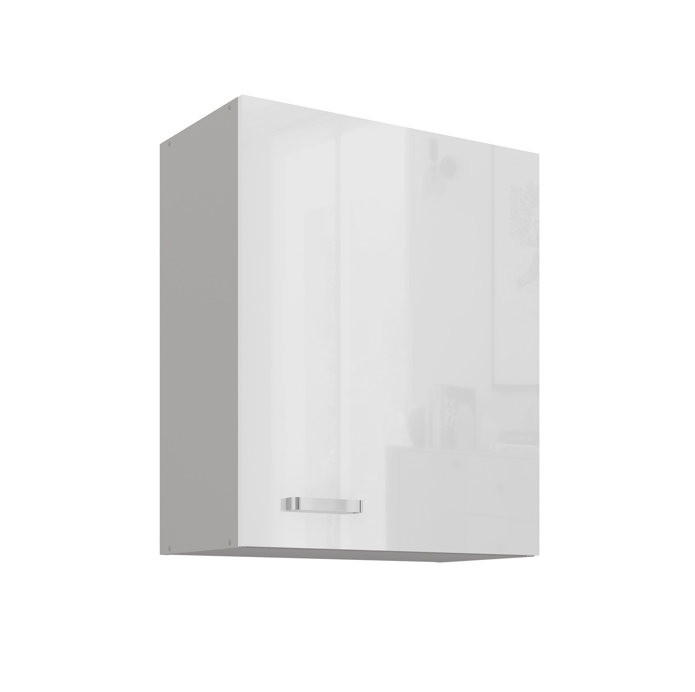 K&uuml;che H&auml;ngeschrank 60 Bianca Wei&szlig; Hochglanz + Grau K&uuml;chenzeile K&uuml;chenblock 