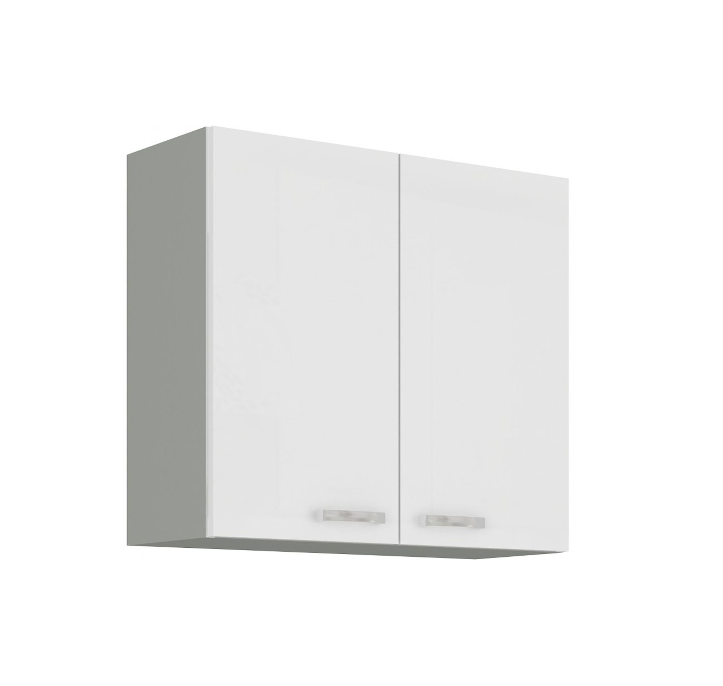 K&uuml;che H&auml;ngeschrank 80 Bianca Wei&szlig; Hochglanz + Grau K&uuml;chenzeile K&uuml;chenblock 