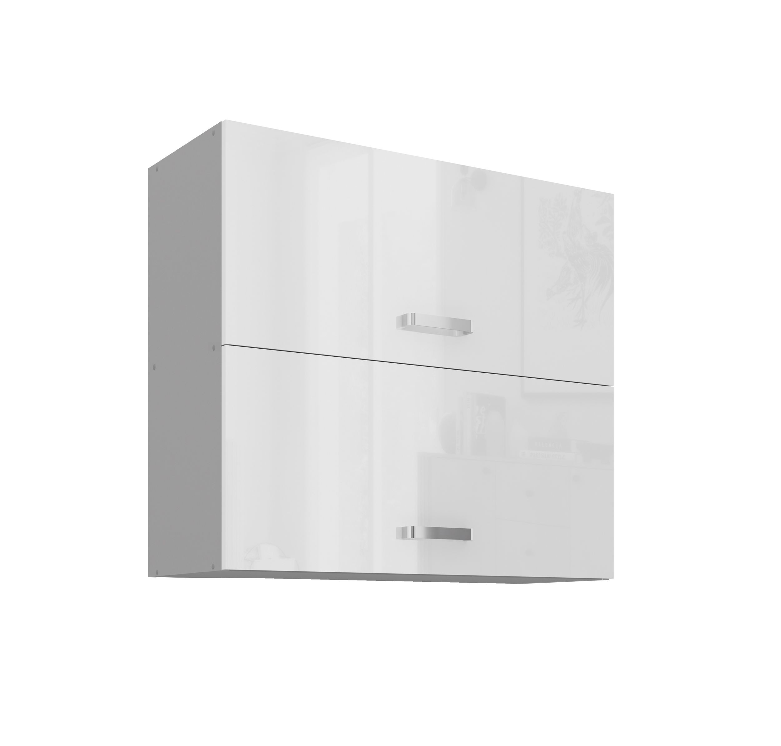 K&uuml;che H&auml;ngeschrank 80 Bianca Wei&szlig; Hochglanz + Grau K&uuml;chenzeile K&uuml;chenblock 