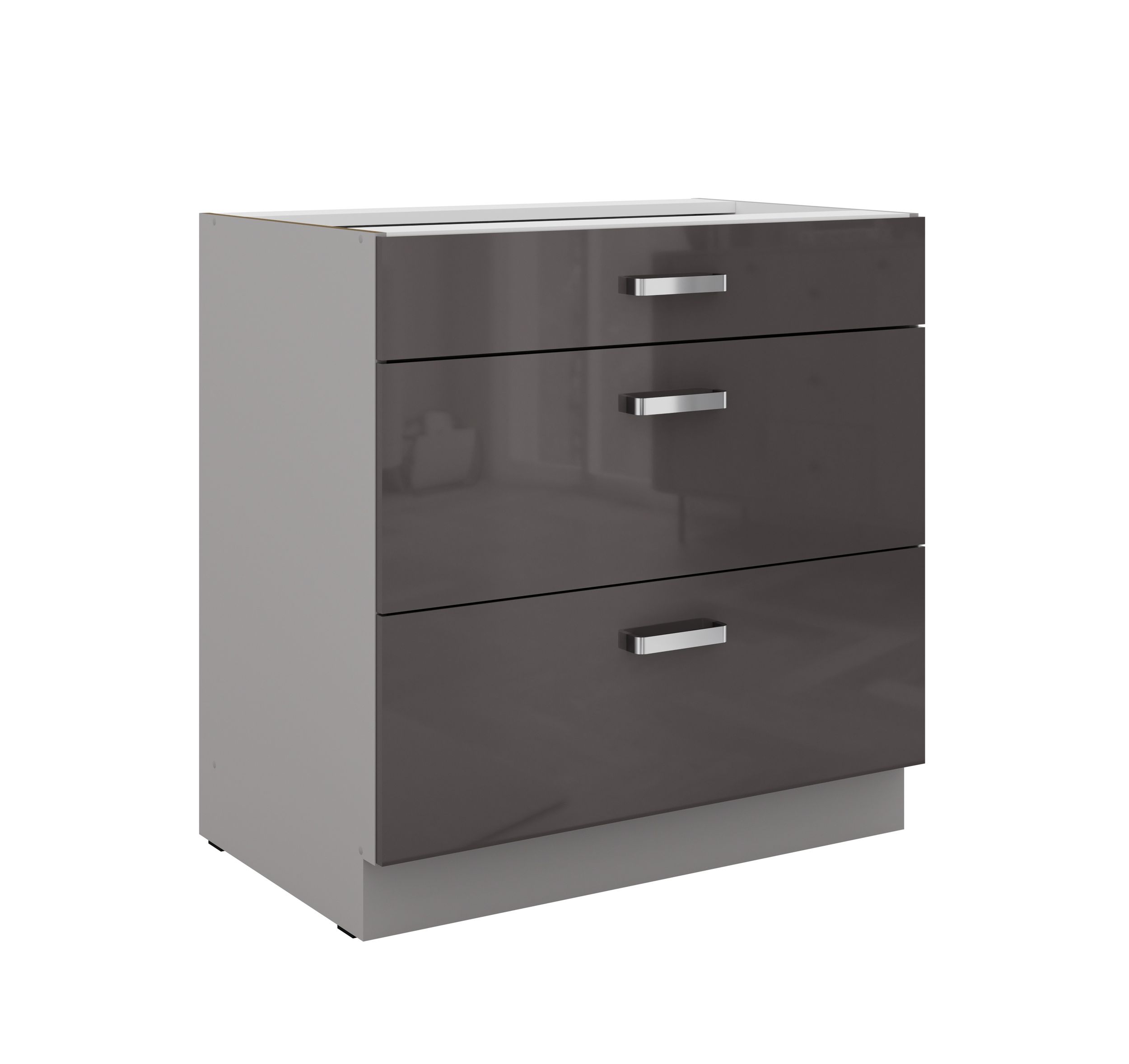 K&uuml;chen Unterschrank 80 cm Hochglanz Grau Vollauszug Soft-Close K&uuml;che Grey Bianca 