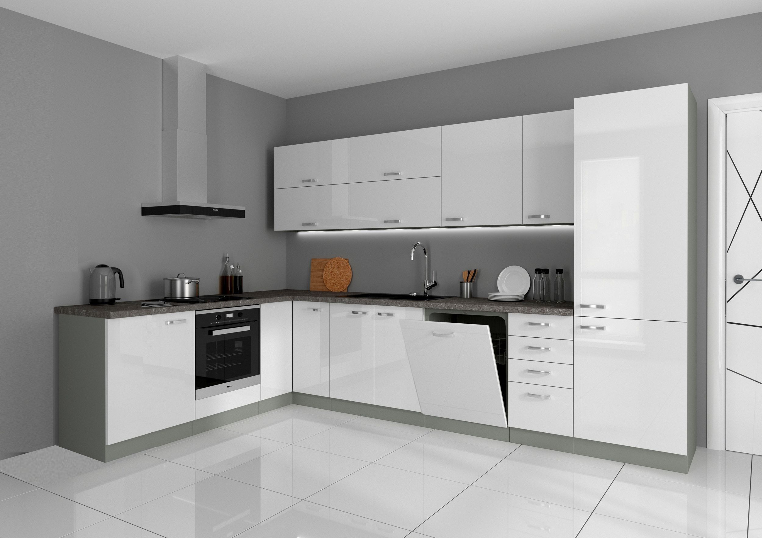 K&uuml;che Bianca Ecke I 210x330 cm K&uuml;chenzeile in Hochglanz wei&szlig; K&uuml;chenblock 