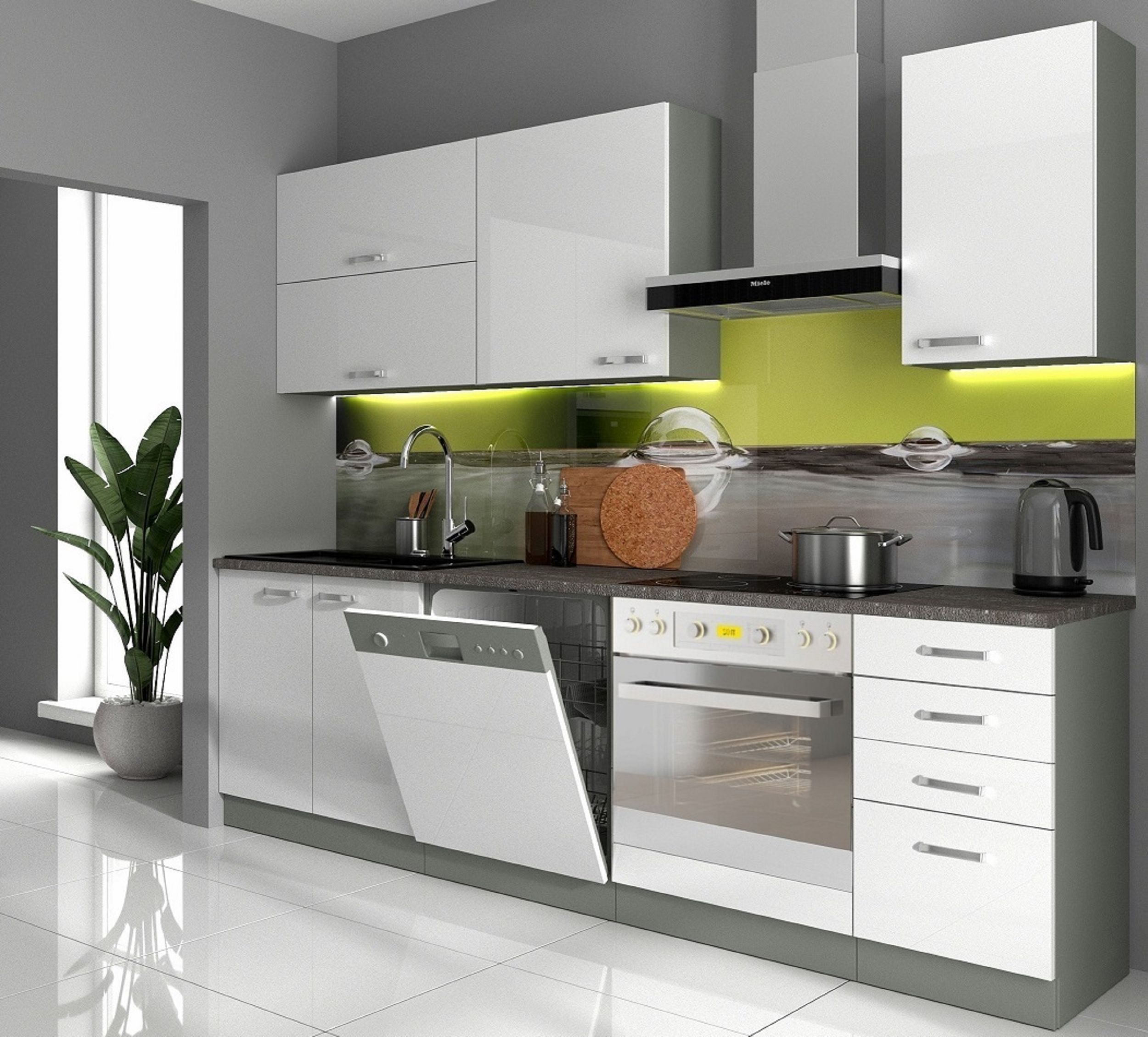 K&uuml;che Bianca Basic I 240 cm K&uuml;chenzeile Hochglanz wei&szlig; K&uuml;chenblock Einbauk&uuml;che 