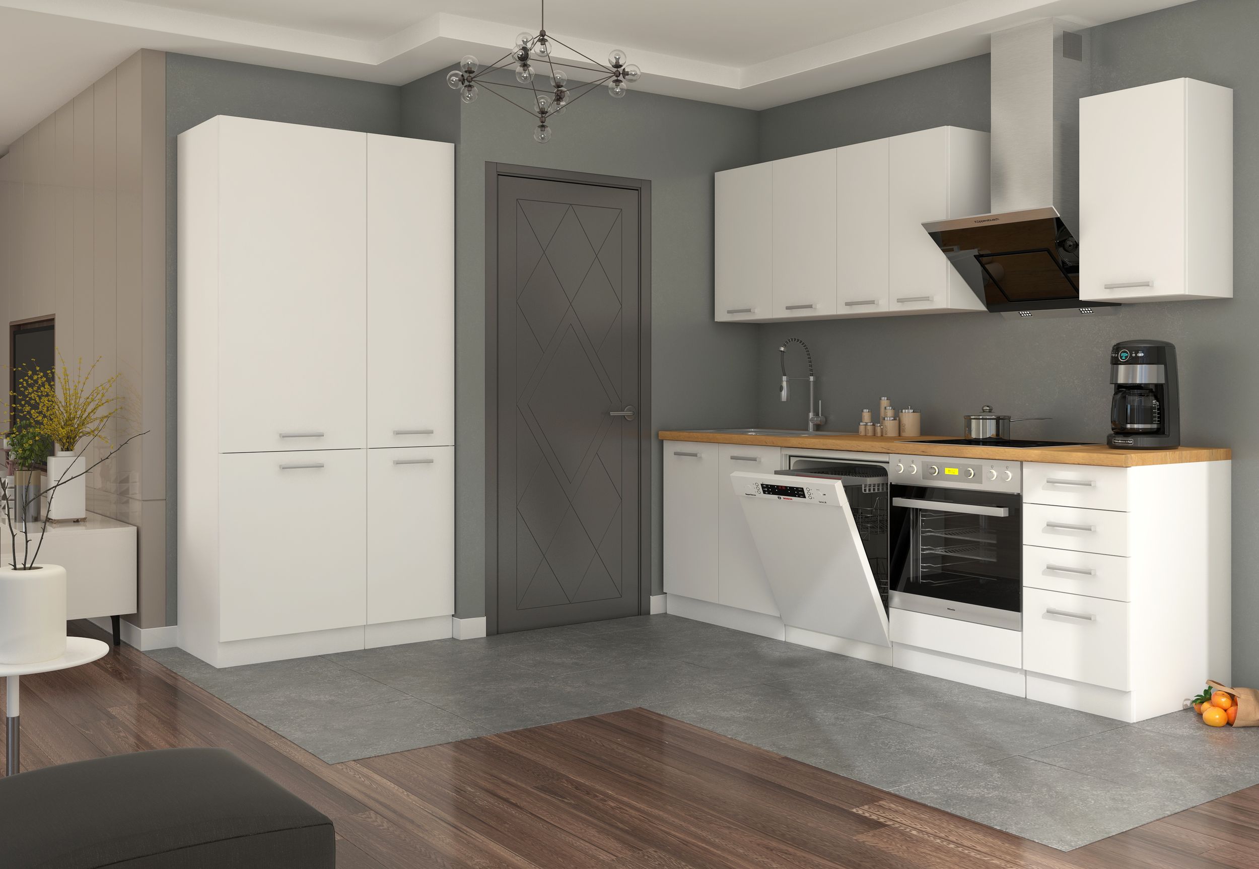 K&uuml;che Eko White 240 + 100cm wei&szlig; K&uuml;chenzeile K&uuml;chenblock Einbauk&uuml;che Singlek&uuml;che 