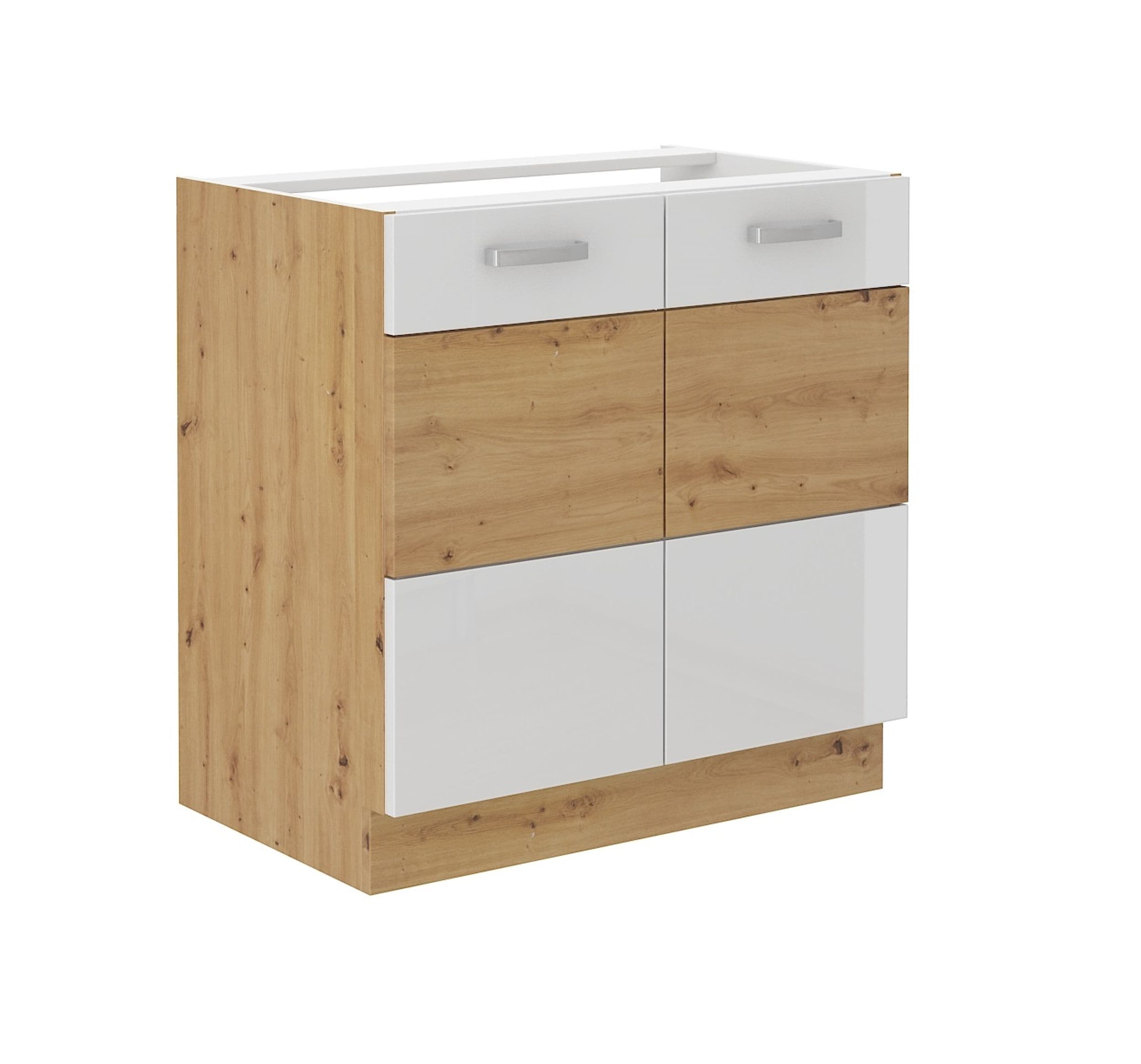 Sp&uuml;lenschrank 80 cm Eiche Artisan + Wei&szlig; Hochglanz K&uuml;chenzeile K&uuml;chenblock K&uuml;che 