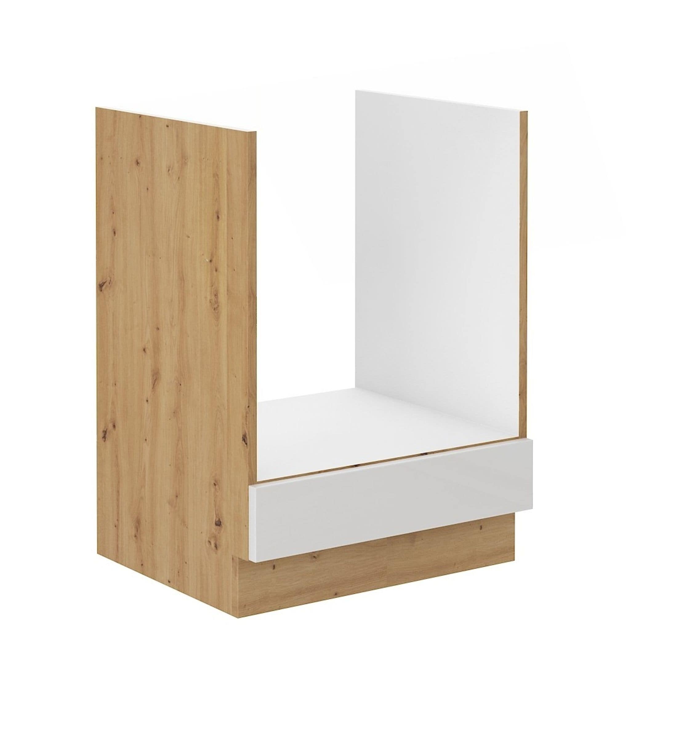 Herd Unterschrank 60 cm Eiche Artisan + Wei&szlig; Hochglanz K&uuml;chenzeile K&uuml;chenblock 