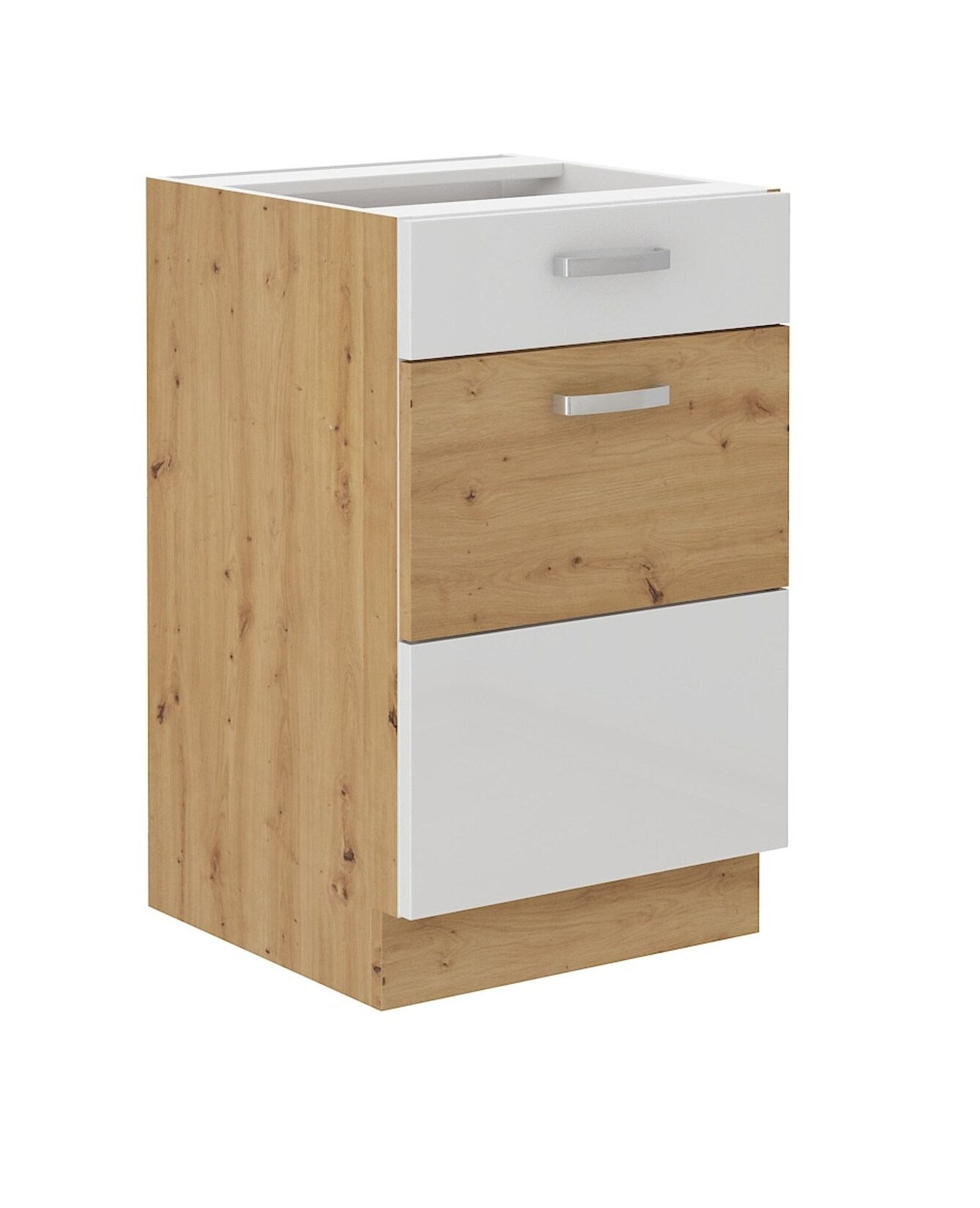 Unterschrank 50 Eiche Artisan + Weiß Hochglanz Küchenzeile Vollauszug Soft-Close