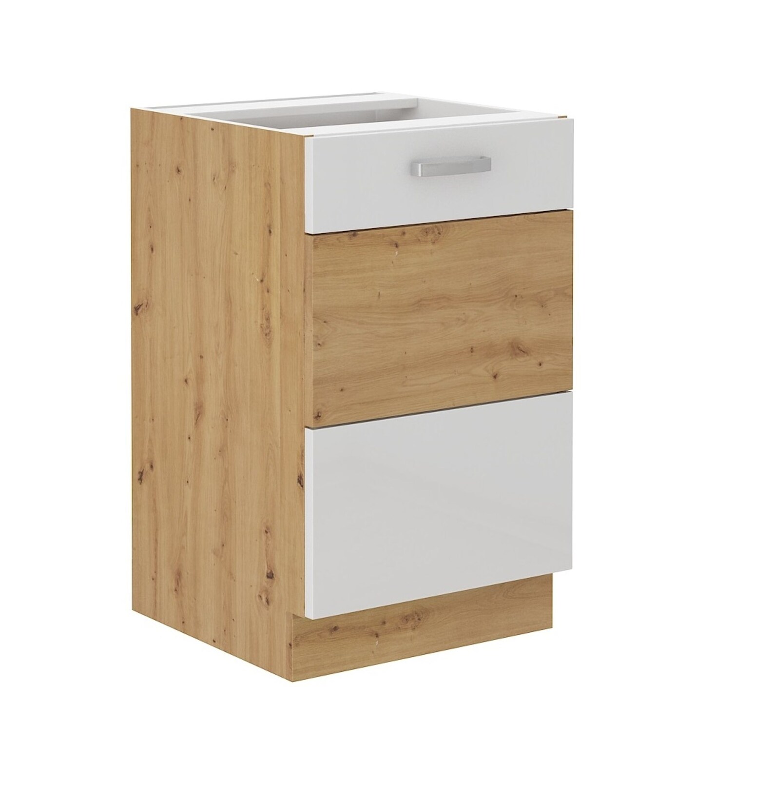Spülenschrank 50 cm Eiche Artisan + Weiß Hochglanz Küchenzeile Küchenblock Küche