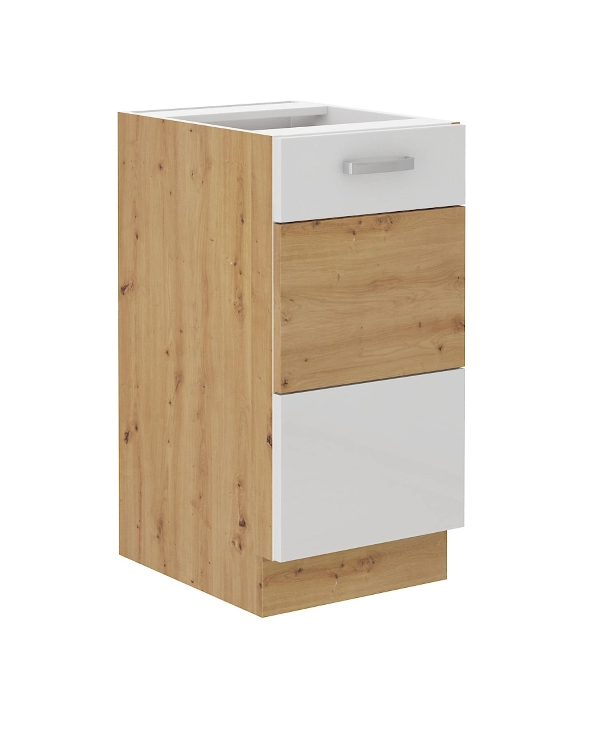 Unterschrank 40 cm Eiche Artisan + Wei&szlig; Hochglanz K&uuml;chenzeile K&uuml;chenblock K&uuml;che 