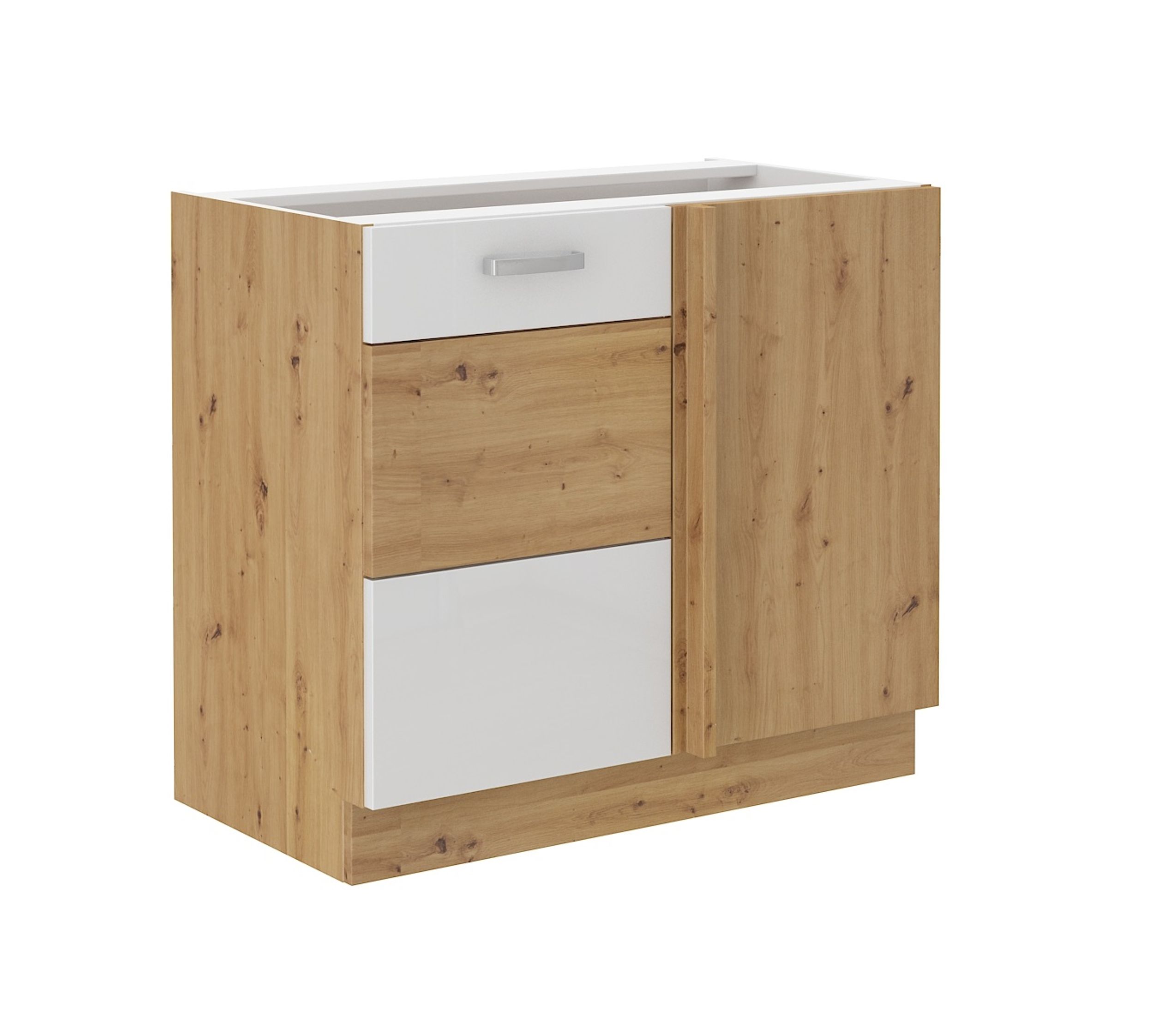 Eckunterschrank 105 cm Eiche Artisan + Weiss Hochglanz K&uuml;chenzeile K&uuml;chenblock 