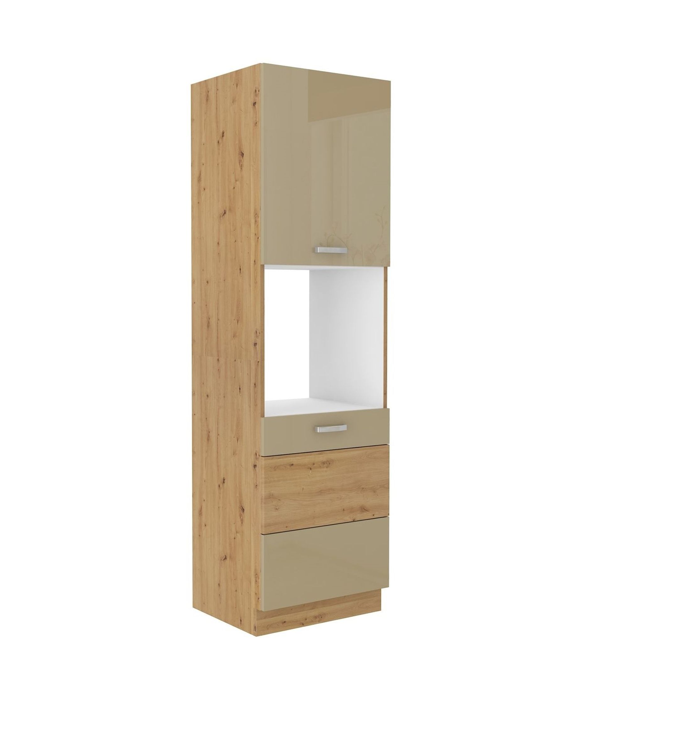 K&uuml;chen Hochschrank 60 Eiche Artisan Cappuccino Hochglanz K&uuml;chenzeile K&uuml;chenblock 