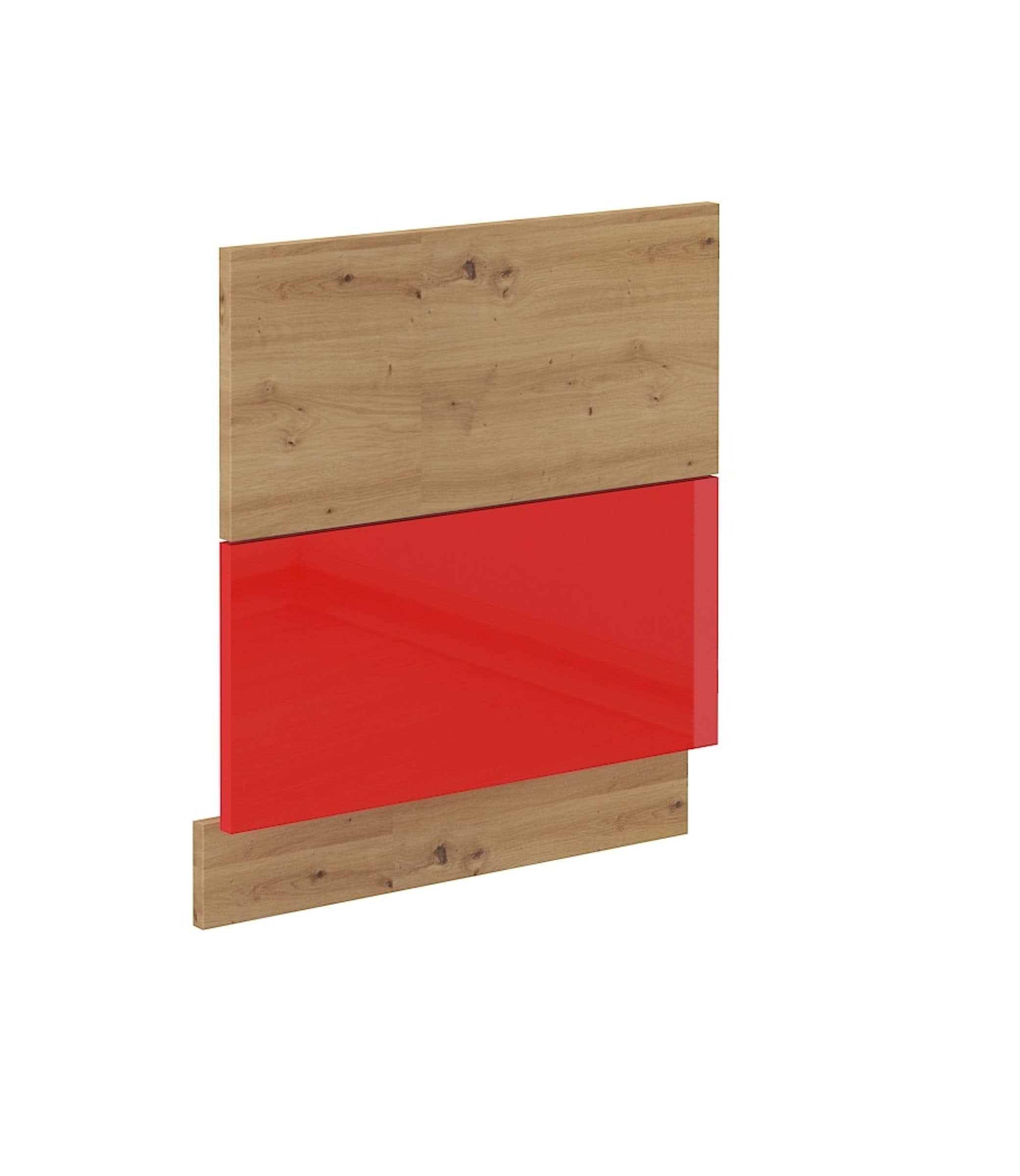Frontblende f&uuml;r integrierten Geschirrsp&uuml;ler 60 cm Eiche Artisan + Rot Hochglanz 