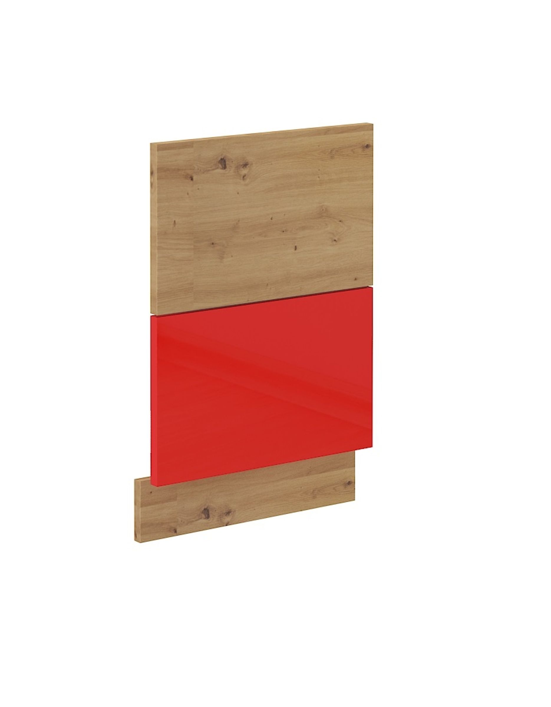 Frontblende f&uuml;r integrierten Geschirrsp&uuml;ler 45 cm Eiche Artisan + Rot Hochglanz 
