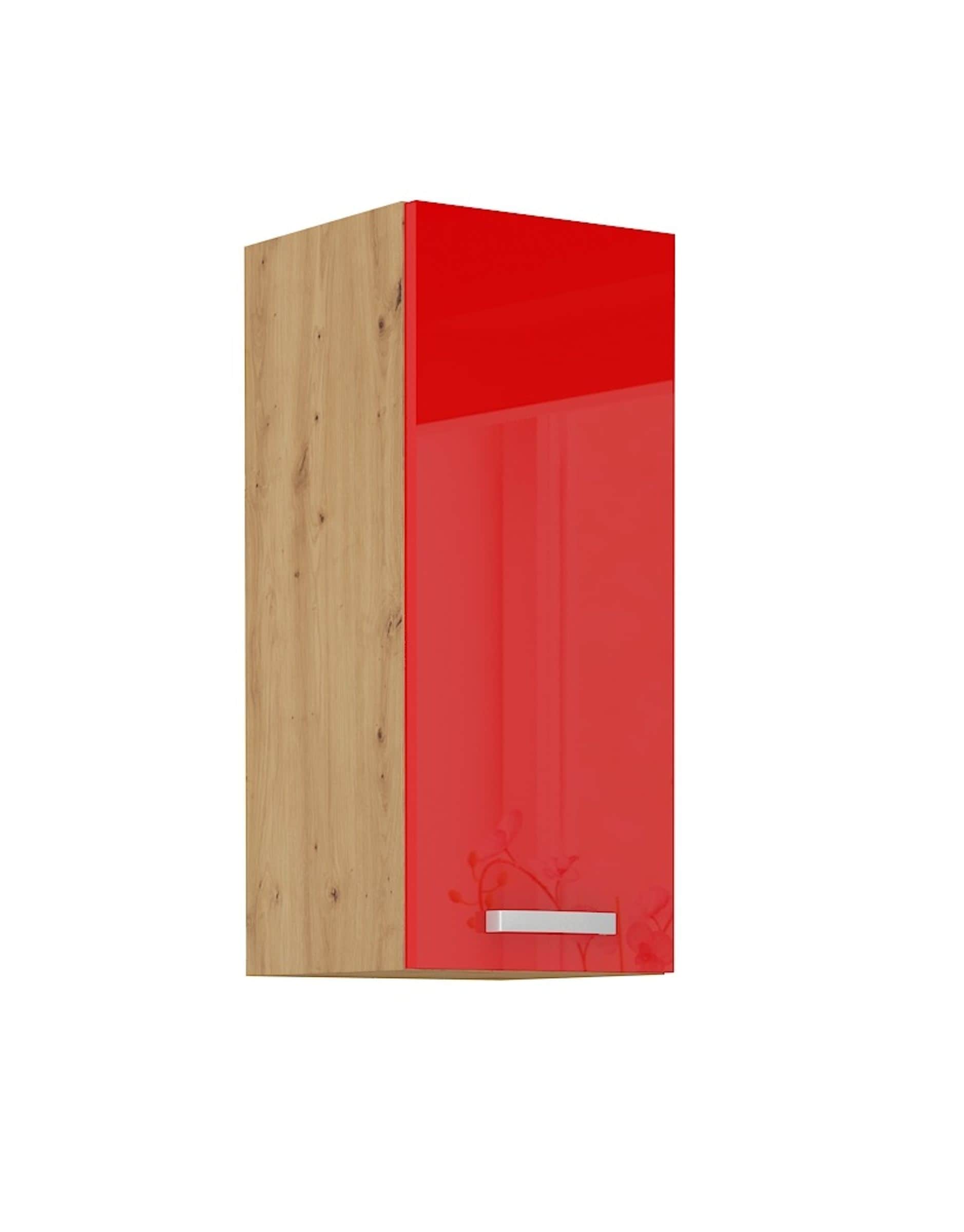H&auml;ngeschrank 30 cm Eiche Artisan + Rot Hochglanz K&uuml;chenzeile K&uuml;chenblock K&uuml;che 