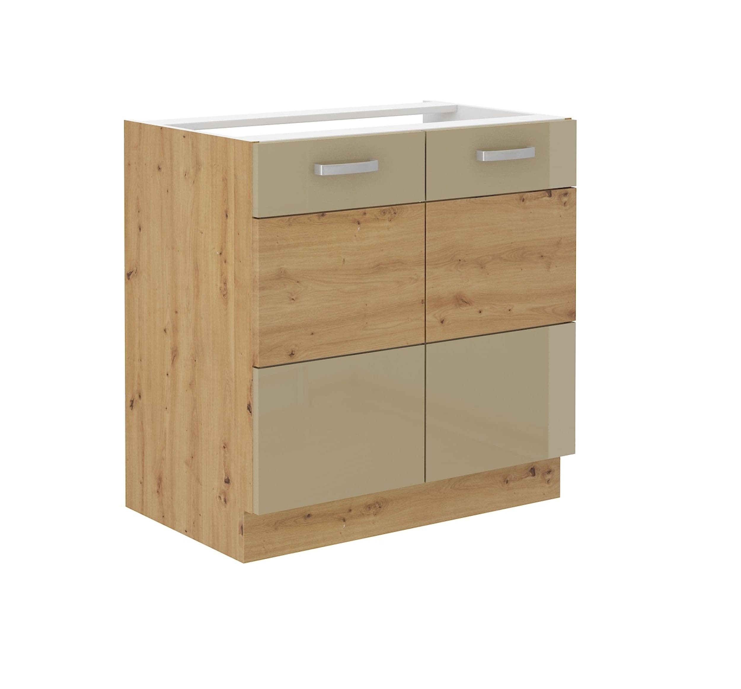 Sp&uuml;lenschrank 80 Eiche Artisan + Cappuccino Hochglanz K&uuml;chenzeile K&uuml;chenblock 