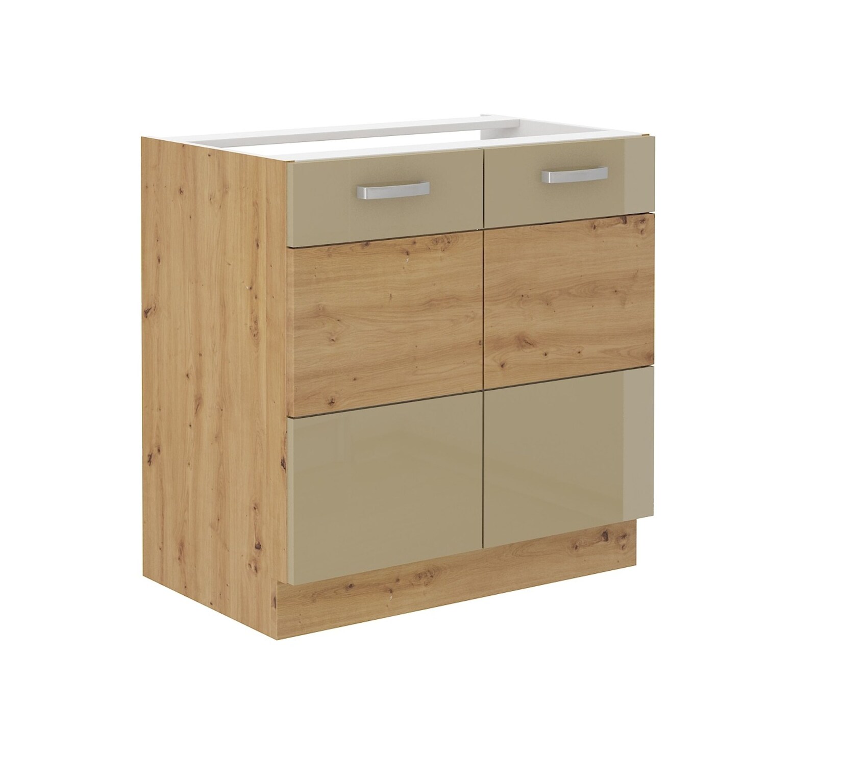 Spülenschrank 80 Eiche Artisan + Cappuccino Hochglanz Küchenzeile Küchenblock