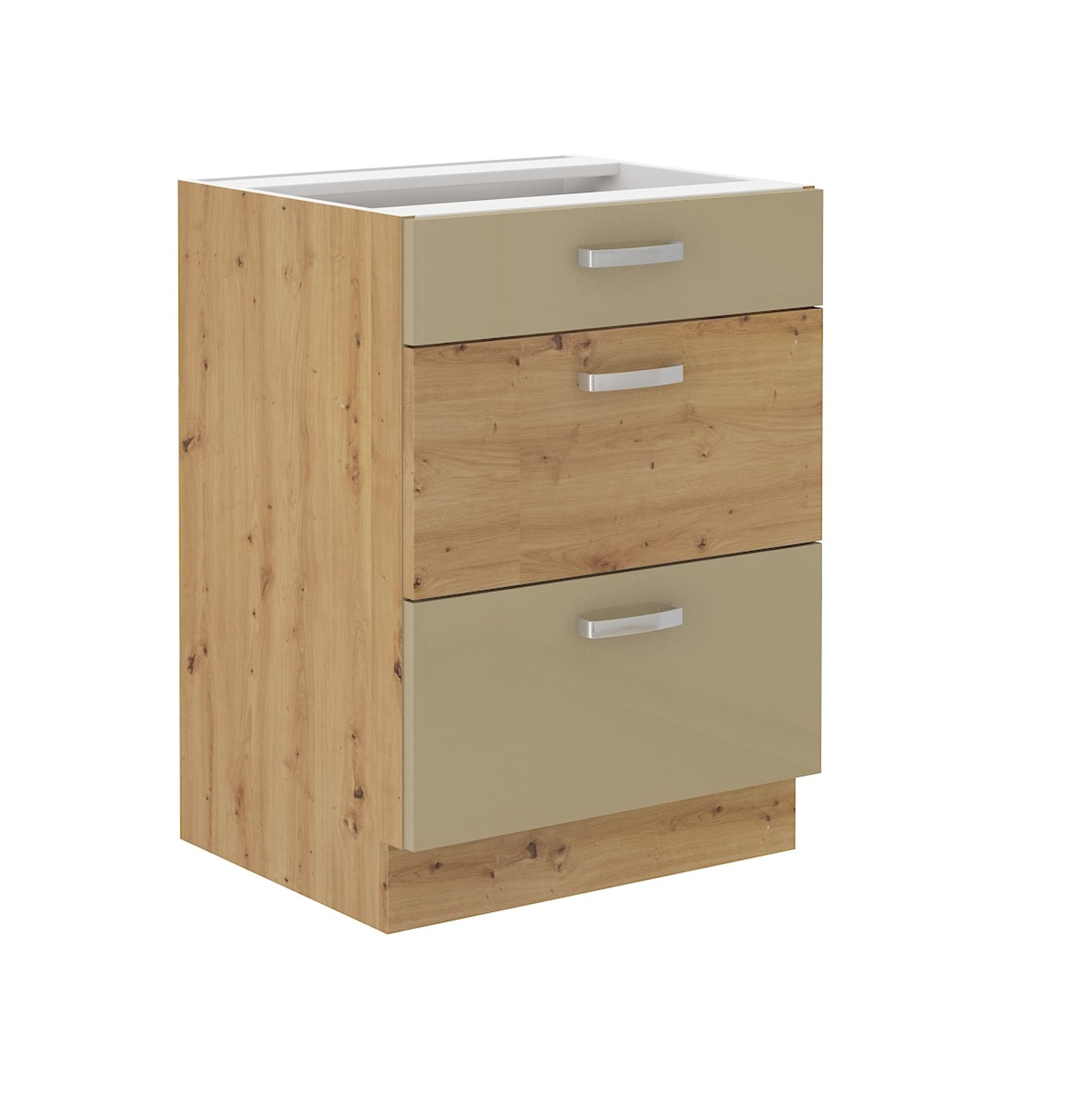 K&uuml;chen Unterschrank 60 Eiche Artisan Cappuccino Hochglanz Vollauszug Soft-Close 