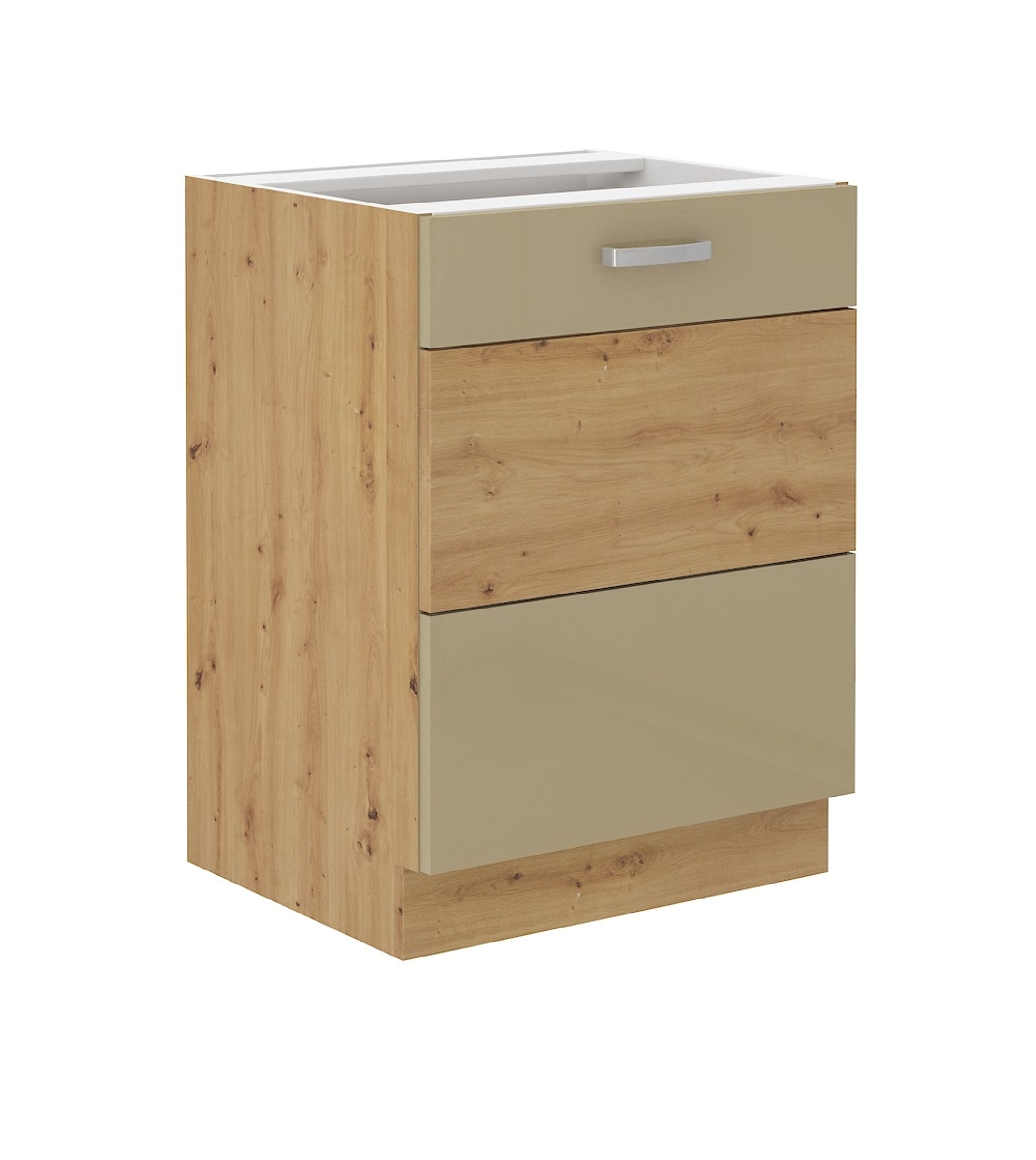 Unterschrank 60 cm Eiche Artisan + Cappuccino Hochglanz K&uuml;chenzeile K&uuml;chenblock 