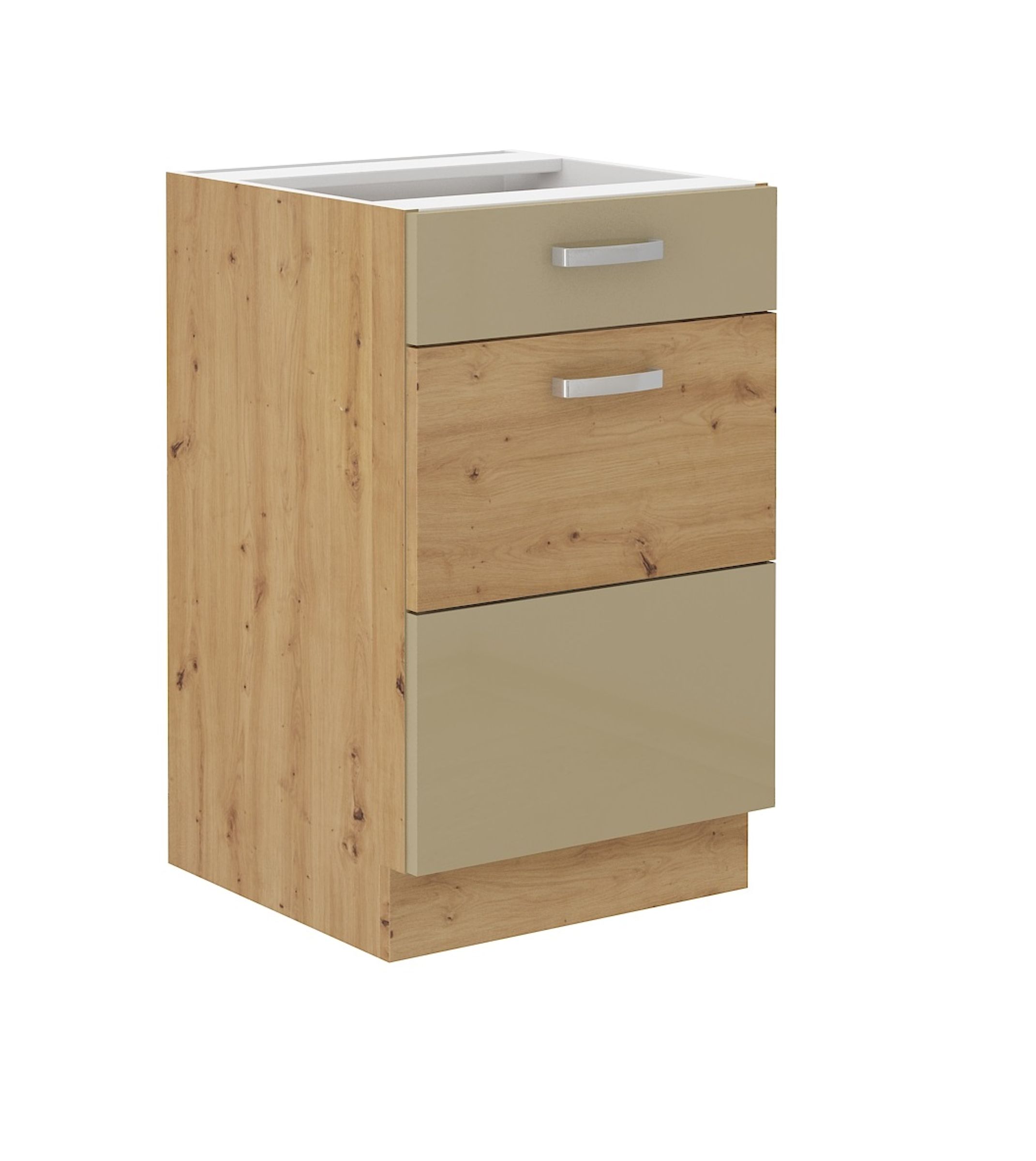 Unterschrank 50 Eiche Artisan Cappuccino Glanz K&uuml;chenzeile Vollauszug Soft-Close 