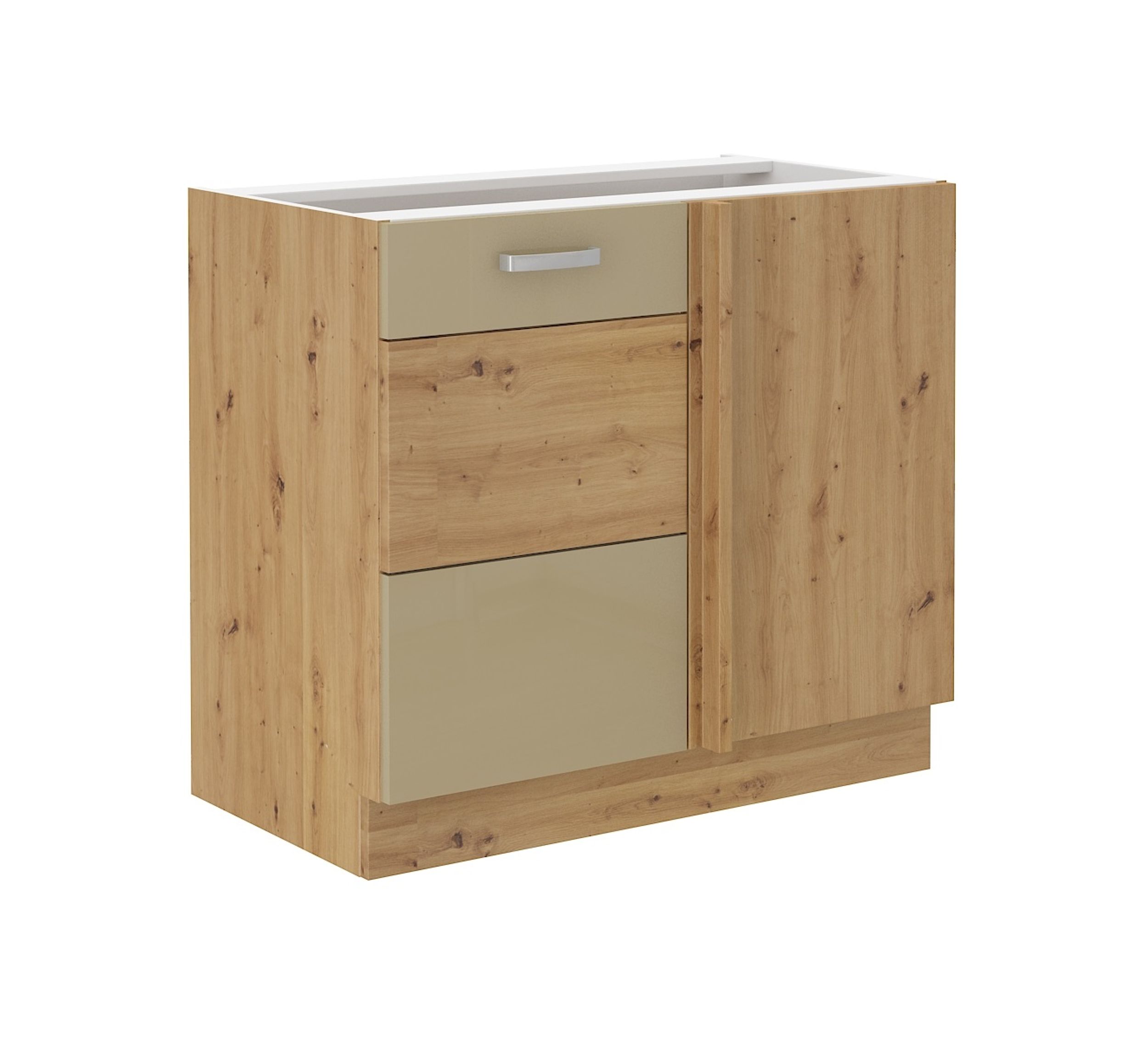 Eckunterschrank 105 Eiche Artisan + Cappuccino Hochglanz K&uuml;chenzeile K&uuml;chenblock 