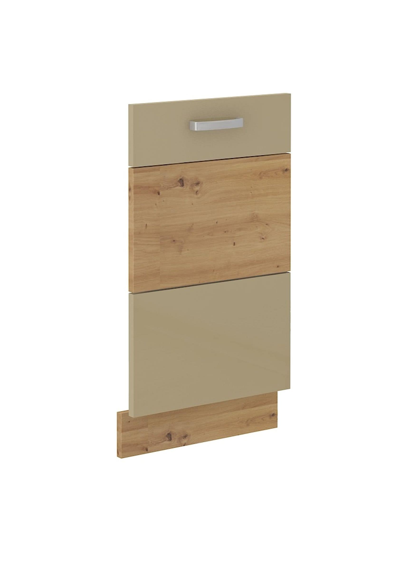 Frontblende vollintegrierten Geschirrsp&uuml;ler 45 Eiche Artisan + Cappuccino Glanz 