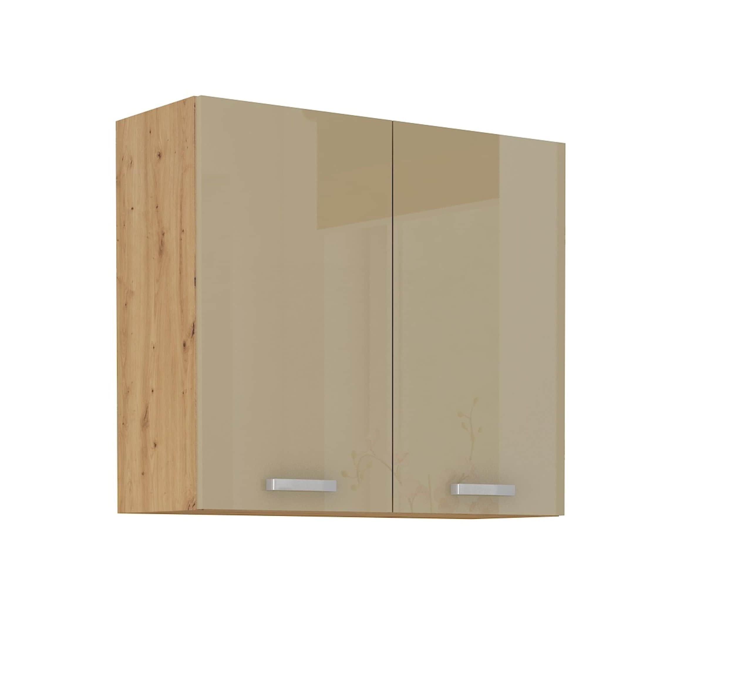 H&auml;ngeschrank 80 Eiche Artisan Cappuccino Hochglanz K&uuml;chenzeile K&uuml;chenblock K&uuml;che 