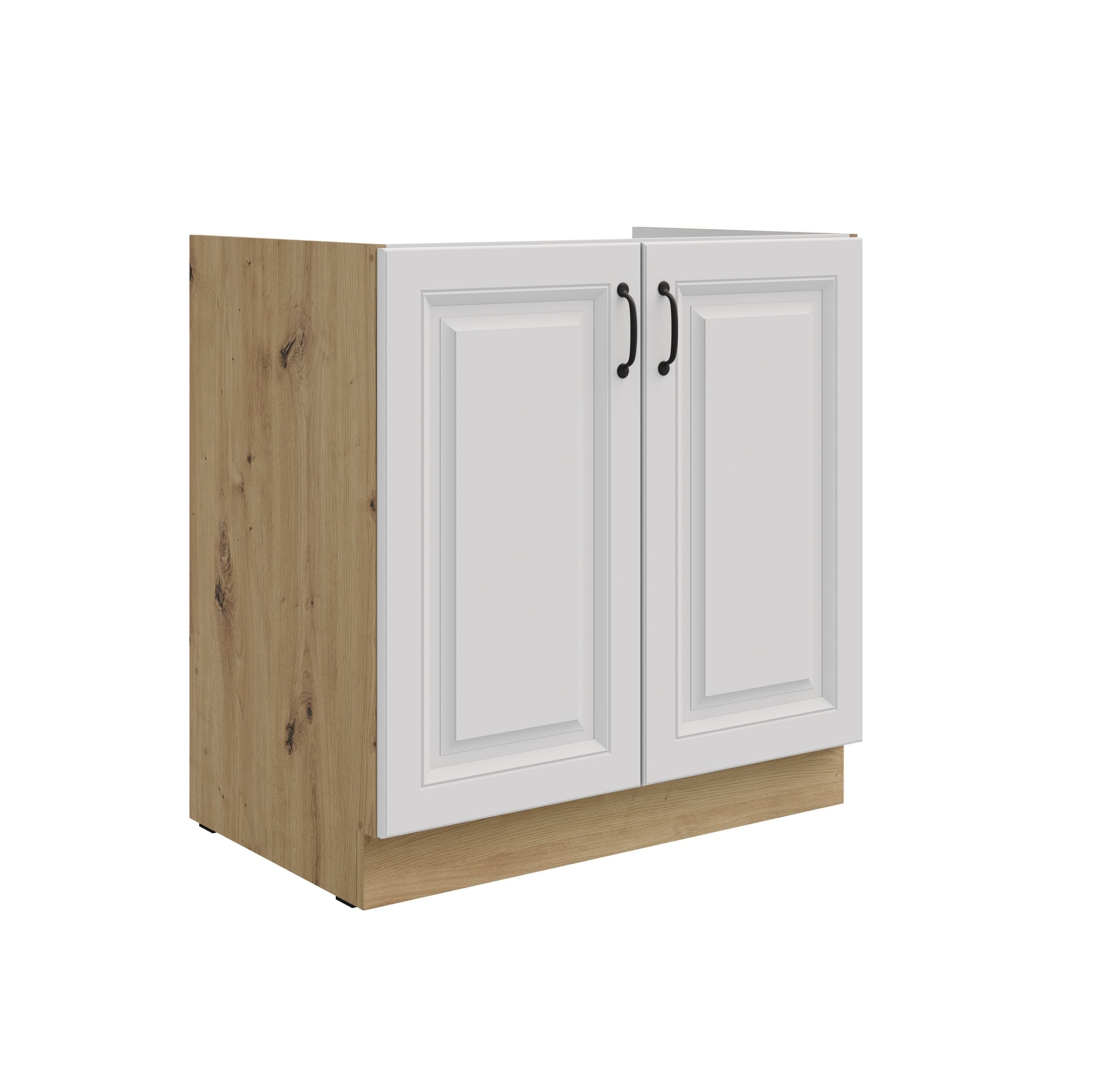 Sp&uuml;lenschrank 80 cm Stilo Weiss + Eiche Artisan K&uuml;chenzeile K&uuml;chenblock K&uuml;che 