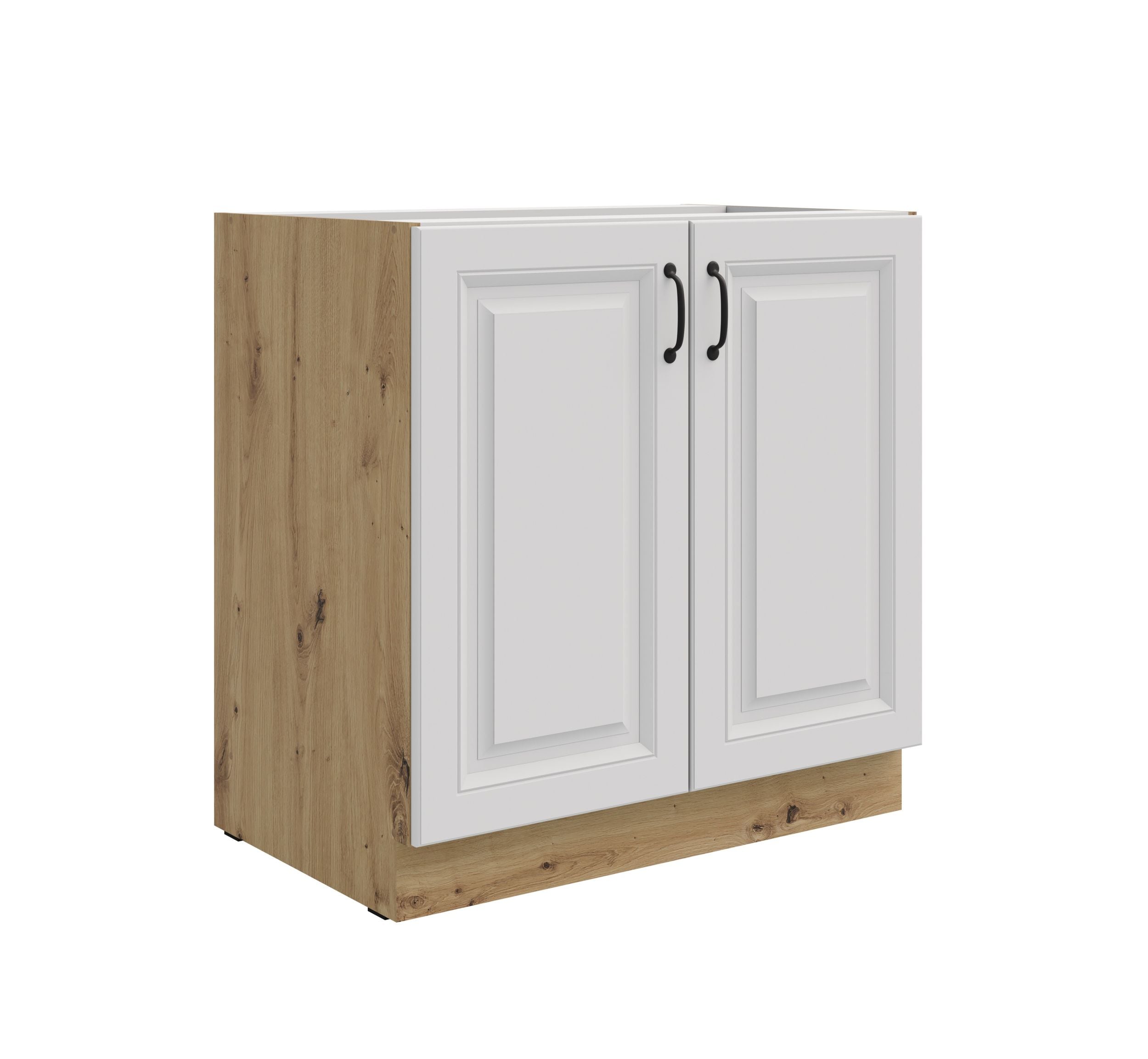 Unterschrank 80 cm Stilo Weiss + Eiche Artisan K&uuml;chenzeile K&uuml;chenblock K&uuml;che 