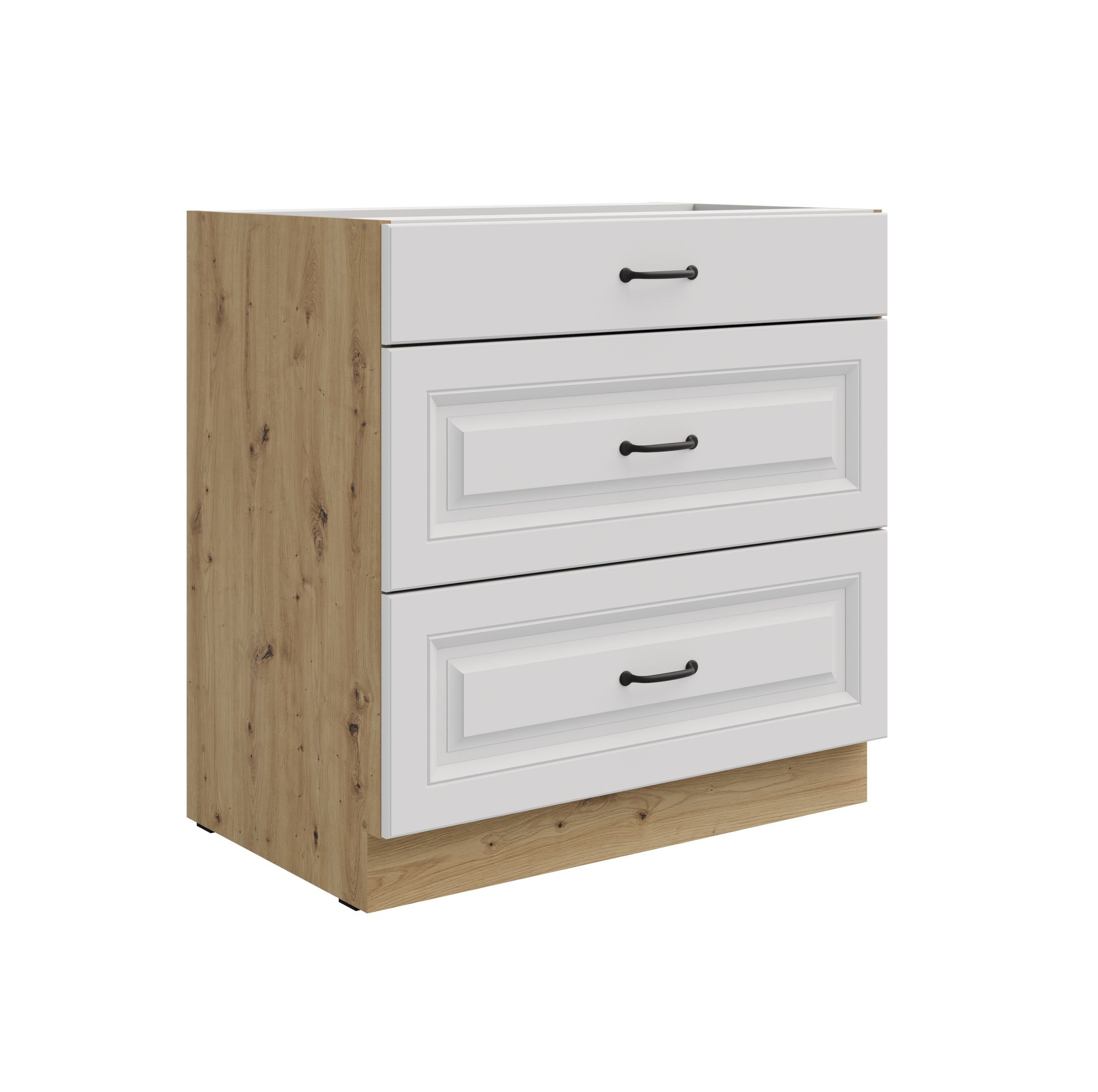 K&uuml;chen Unterschrank 80 cm Stilo Wei&szlig; + Eiche Artisan Vollauszug Soft-Close K&uuml;che 