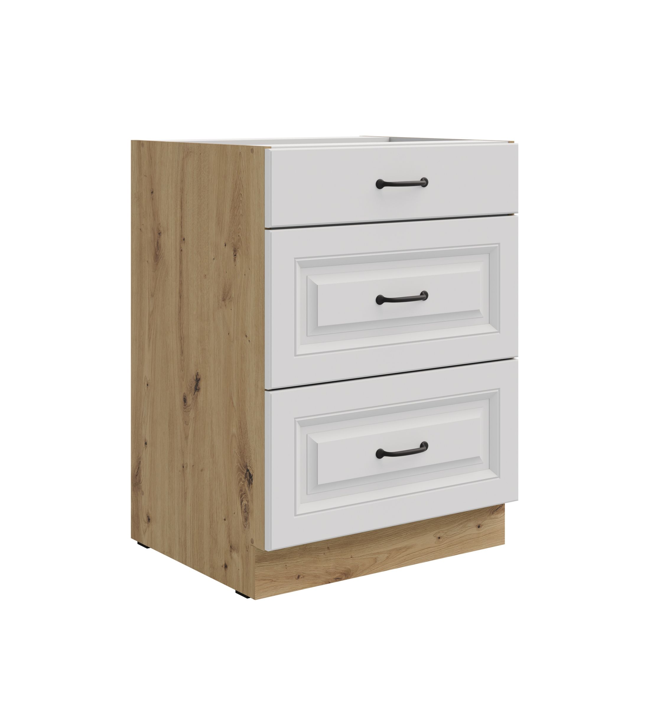 K&uuml;chen Unterschrank 60 cm Stilo Wei&szlig; + Eiche Artisan Vollauszug Soft-Close K&uuml;che 