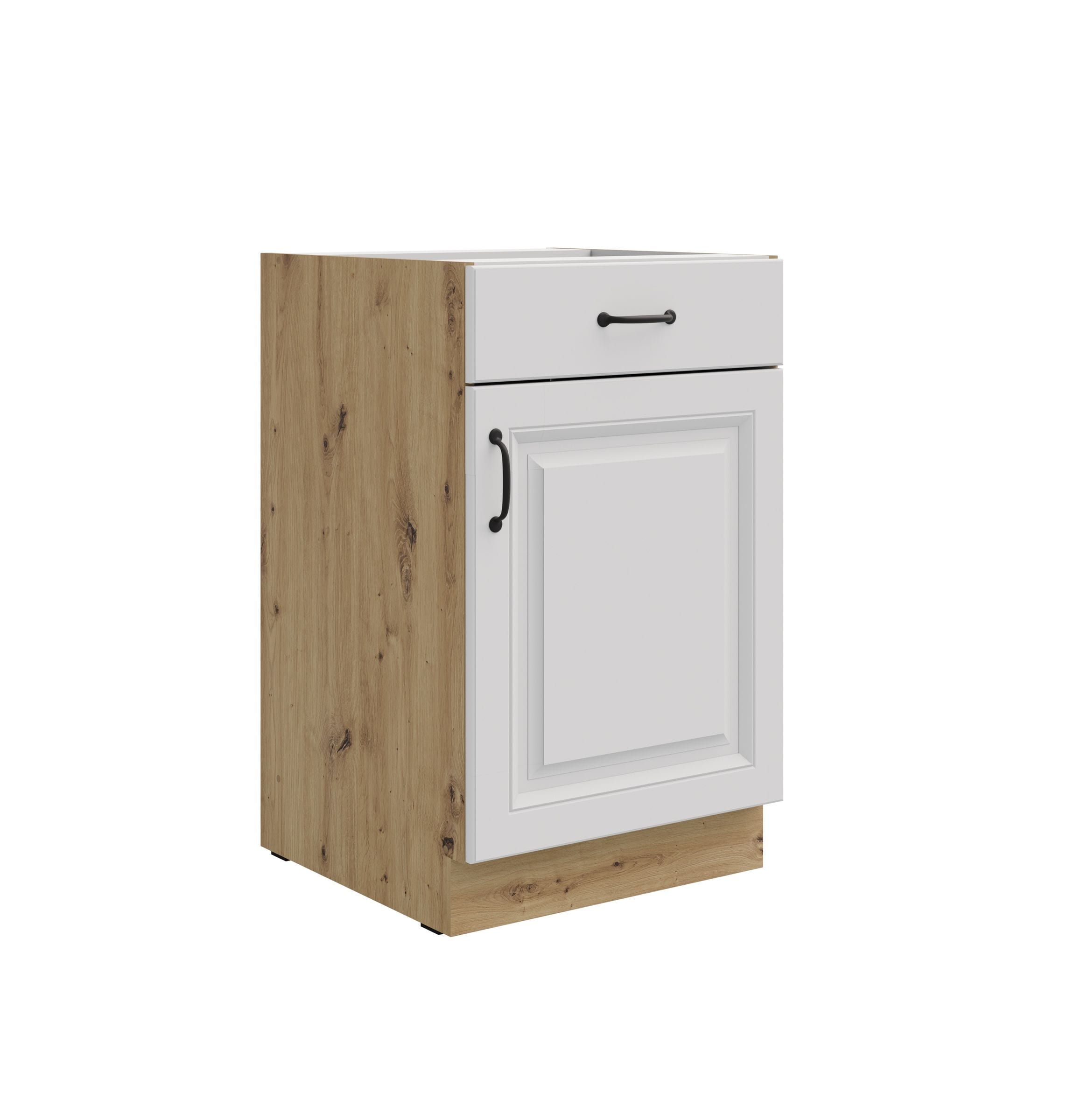 Unterschrank 50 Stilo Wei&szlig; + Eiche Artisan K&uuml;chenzeile Vollauszug Soft-Close 