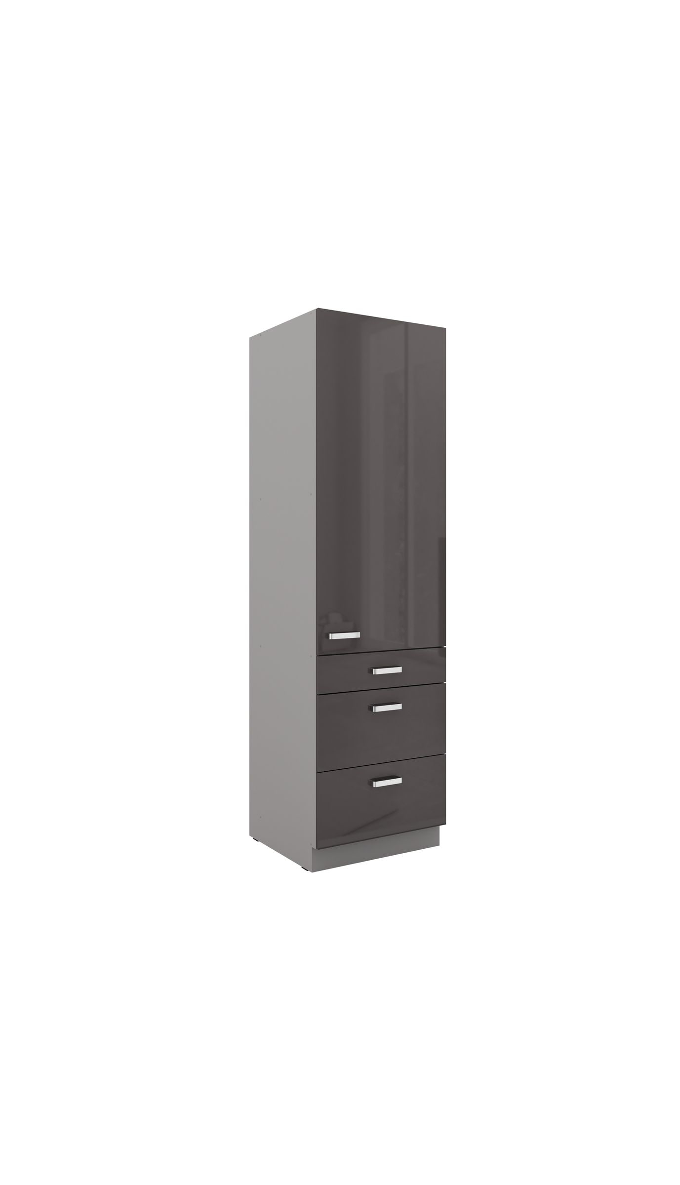 K&uuml;chen Hochschrank 60 Bianca Grau Hochglanz + Grau K&uuml;chenzeile K&uuml;chenblock Grey 