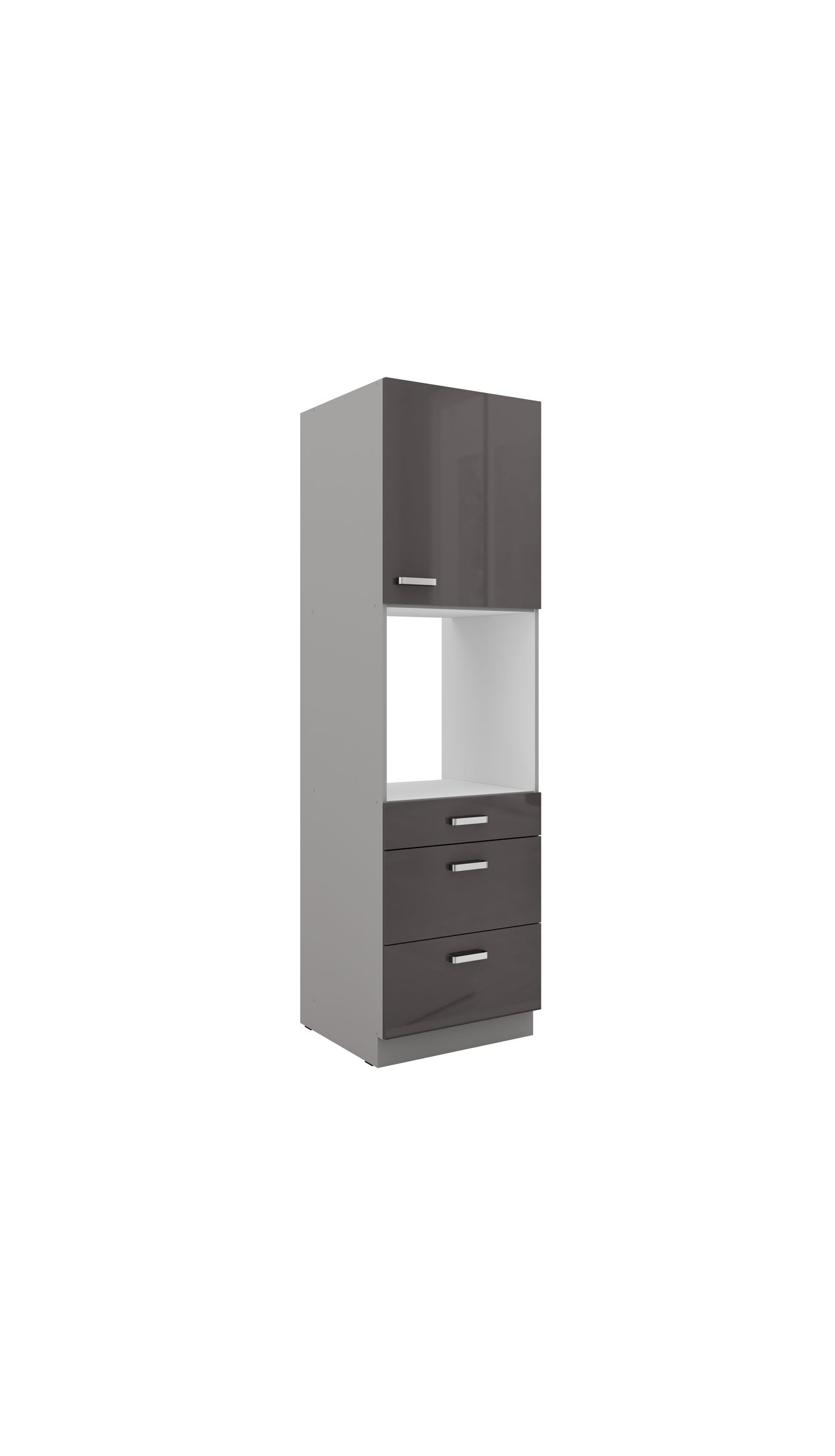 K&uuml;chen Hochschrank 60 Bianca Grau Hochglanz + Grau K&uuml;chenzeile K&uuml;chenblock Grey 