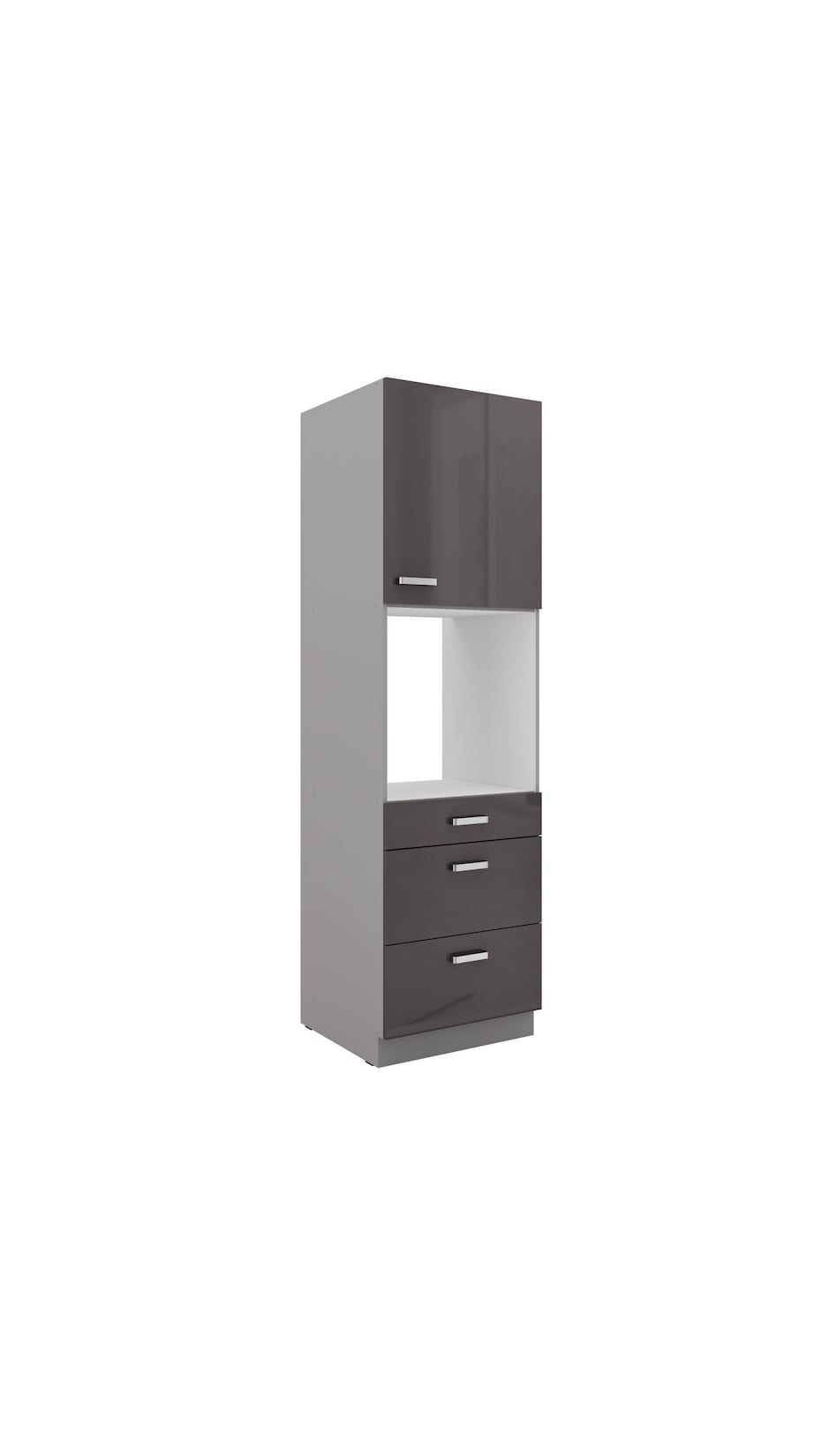 Küchen Hochschrank 60 Bianca Grau Hochglanz + Grau Küchenzeile Küchenblock Grey