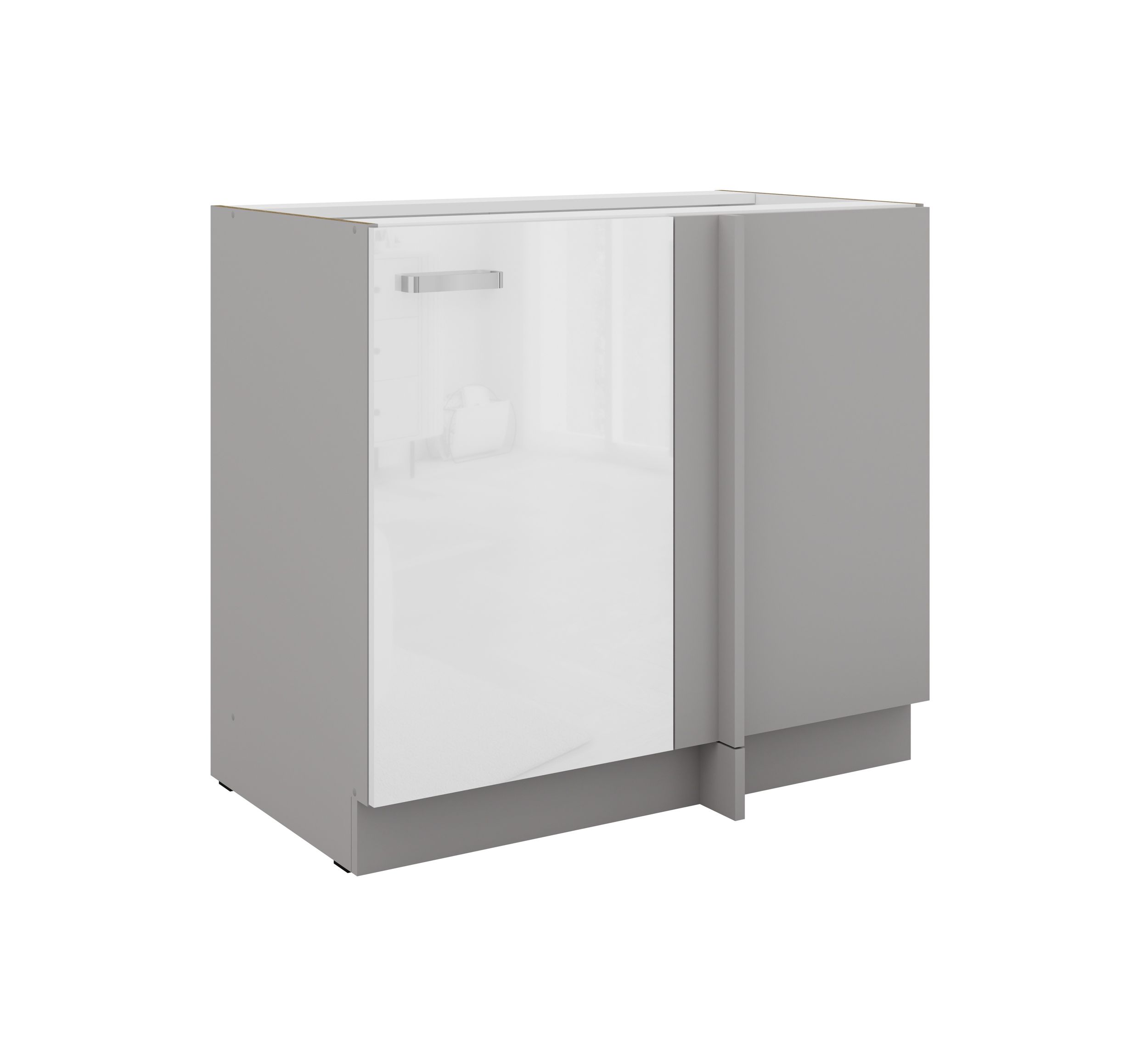 Eckunterschrank 105 Bianca Wei&szlig; Hochglanz + Grau K&uuml;chenzeile K&uuml;chenblock K&uuml;che 