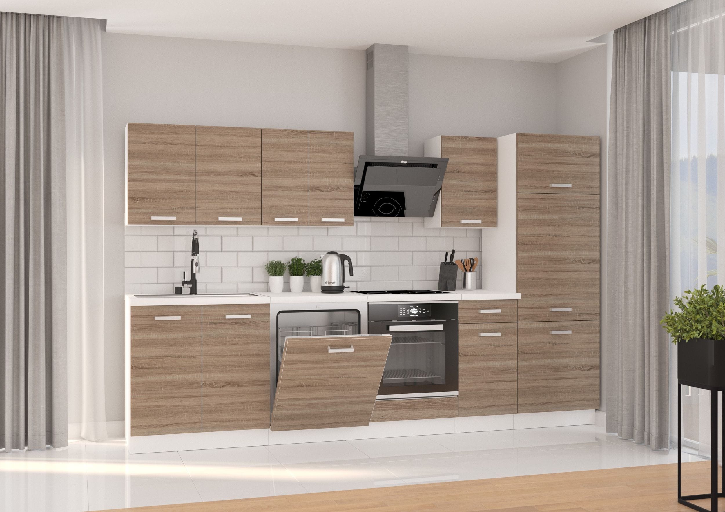 K&uuml;che Dave XL 300 cm K&uuml;chenzeile K&uuml;chenblock Einbauk&uuml;che Sonoma Eiche Tr&uuml;ffel 