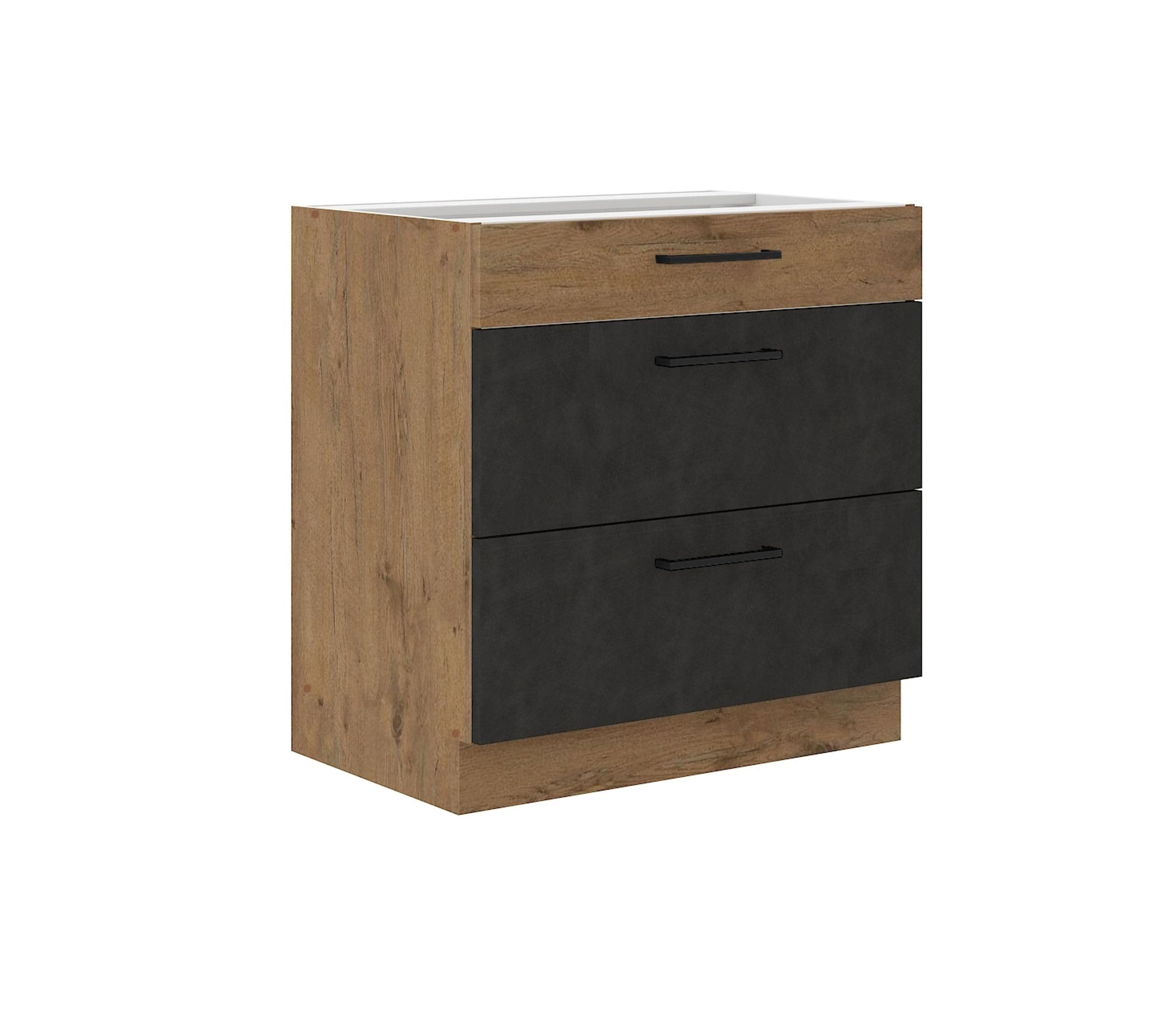 Vigo Unterschrank 80 cm Eiche Lancelot Matera Grau Vollauszug Soft-Close K&uuml;che 