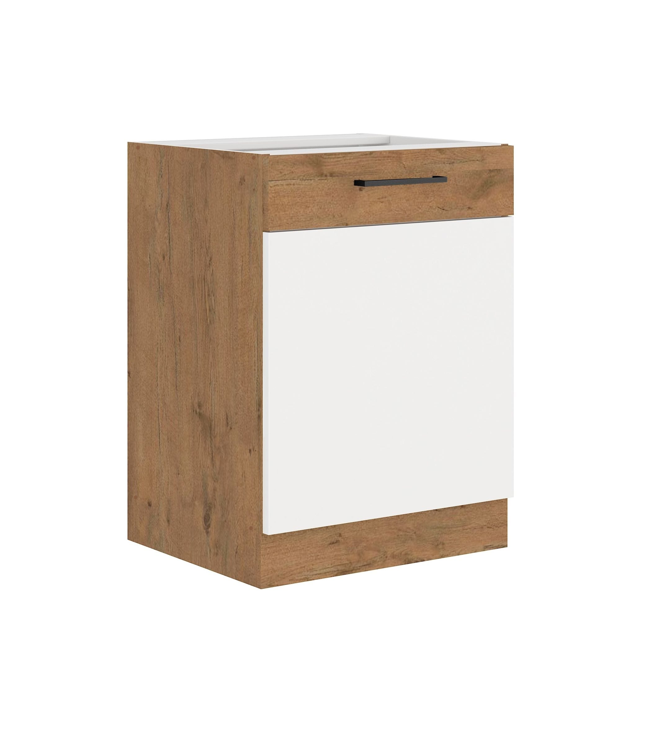 Vigo Unterschrank 60 Eiche Lancelot Wei&szlig; Hochglanz K&uuml;chenzeile K&uuml;chenblock K&uuml;che 