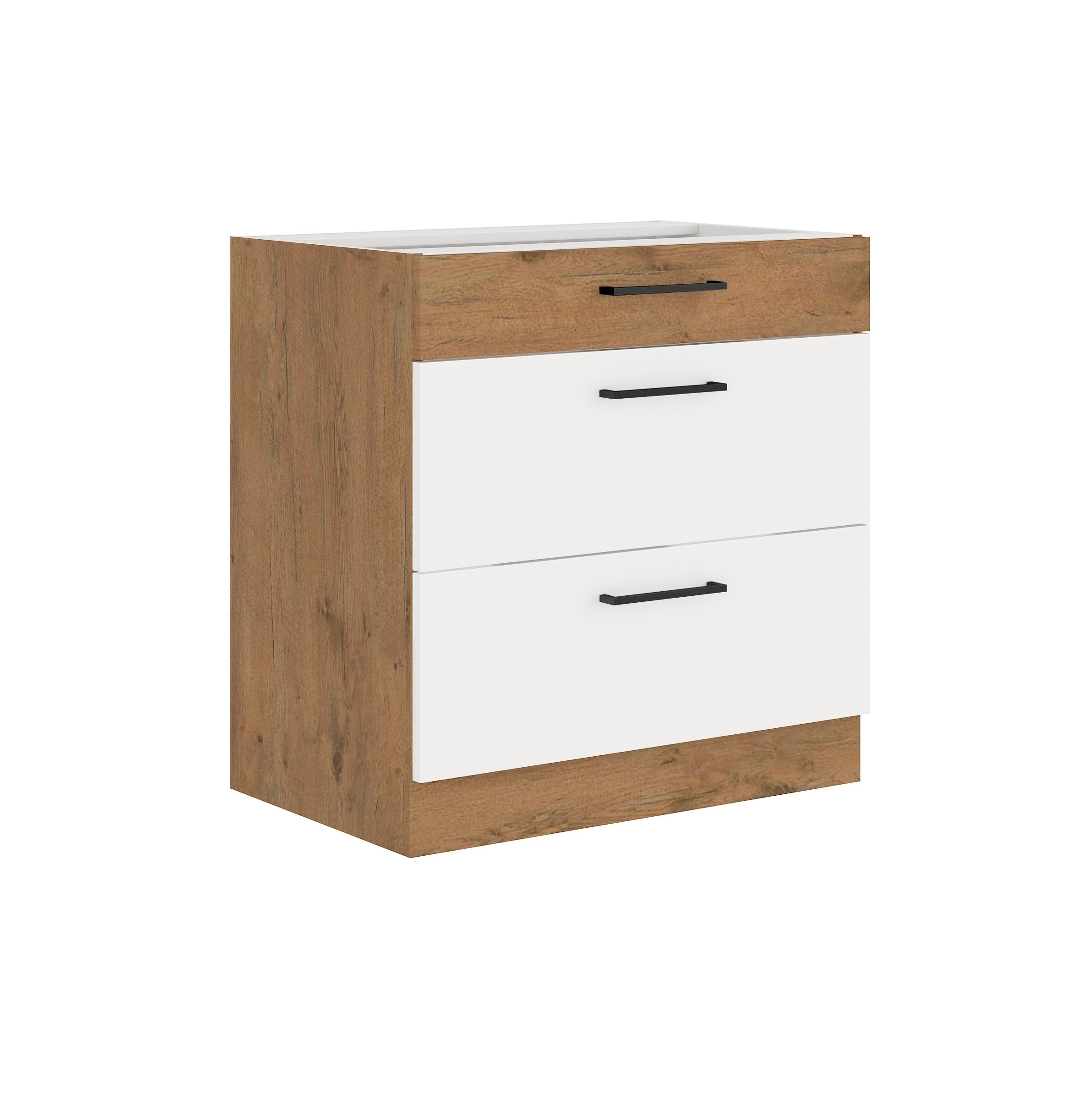 Vigo Unterschrank 80 Eiche Lancelot Wei&szlig; Hochglanz Vollauszug Soft-Close K&uuml;che 