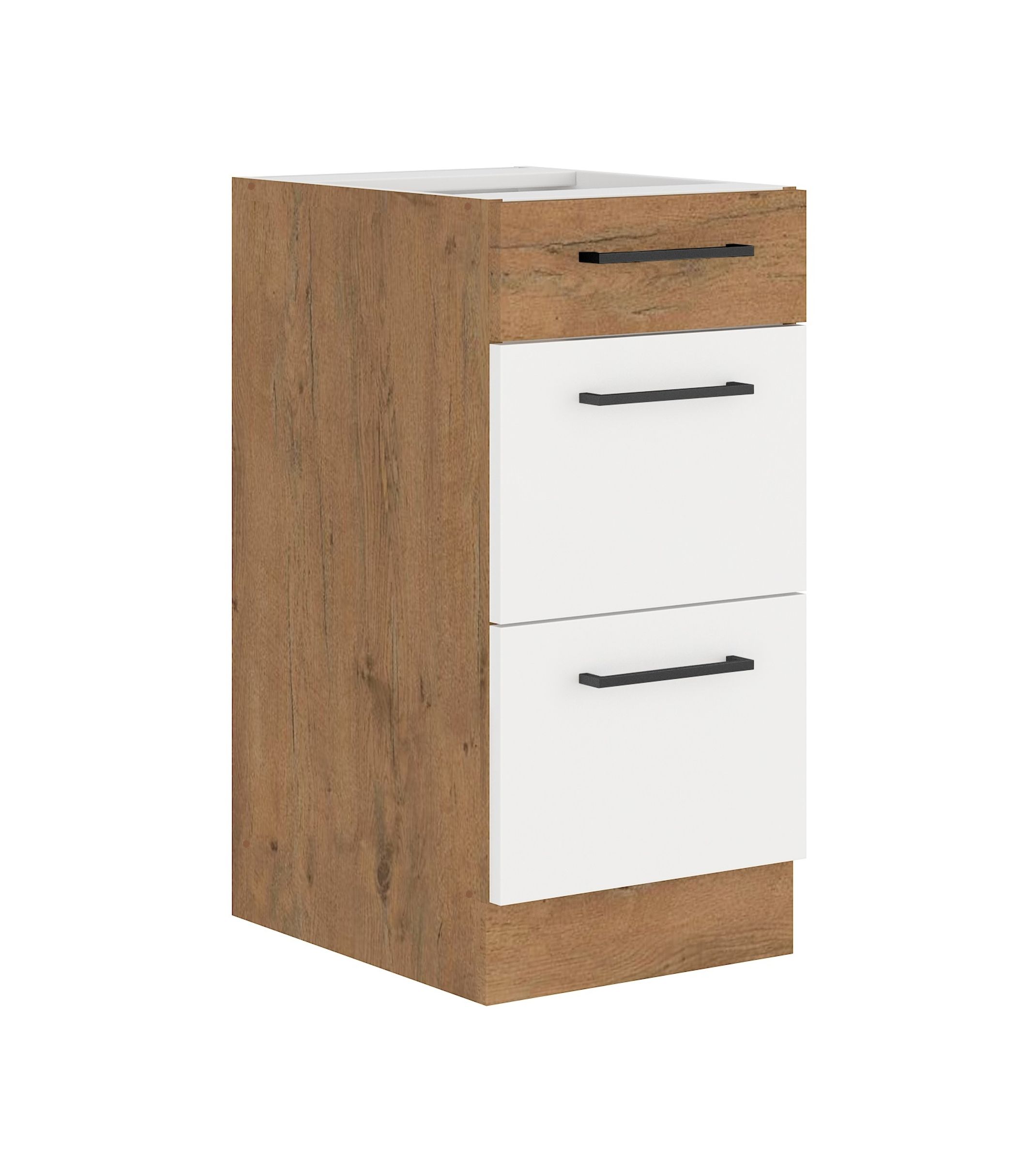 Vigo Unterschrank 40 Eiche Lancelot Wei&szlig; Hochglanz K&uuml;chenzeile Soft-Close K&uuml;che 