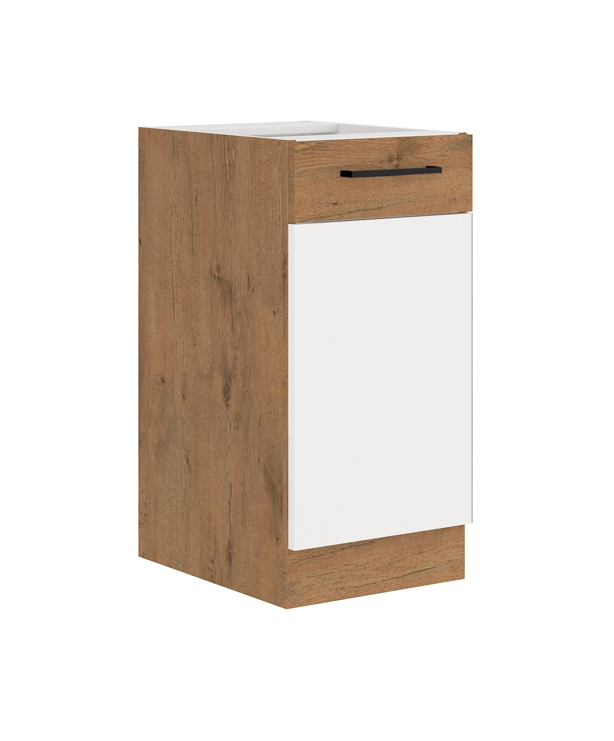 Vigo Unterschrank 40 Eiche Lancelot Wei&szlig; Hochglanz K&uuml;chenzeile K&uuml;chenblock K&uuml;che 