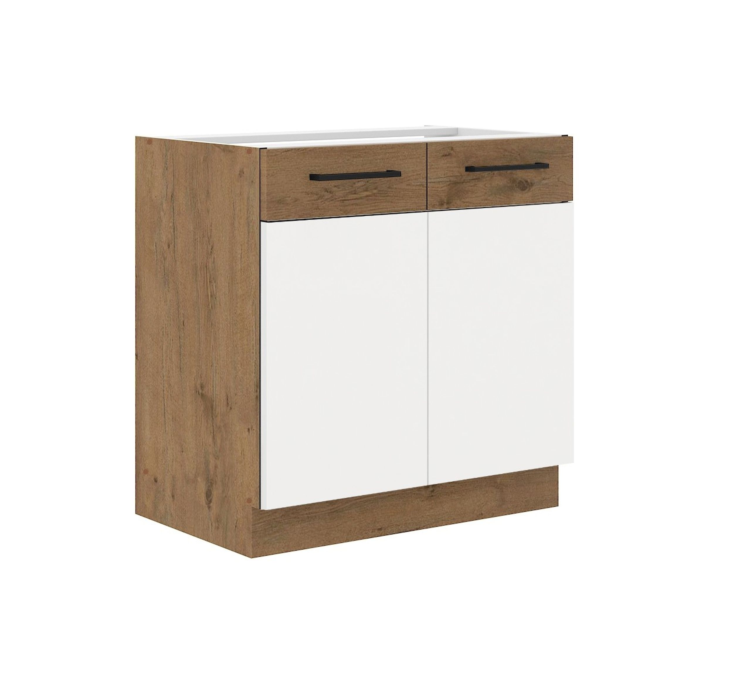 Vigo Unterschrank 80 Eiche Lancelot Wei&szlig; Hochglanz K&uuml;chenzeile K&uuml;chenblock K&uuml;che 